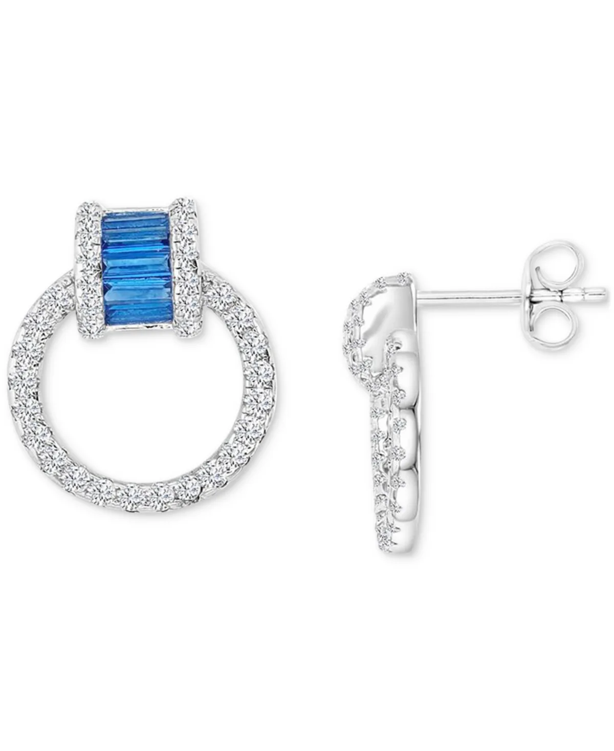 Lab-Grown Blue Spinel (1 ct. t.w.) & Cubic Zirconia Doorknocker Drop Earrings in Sterling Silver by Macy's