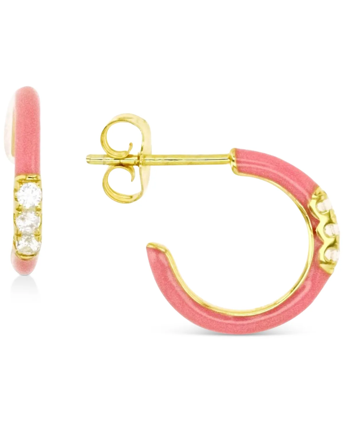 Cubic Zirconia & Enamel Small C-Hoop Earrings, 0.55" by Macy's