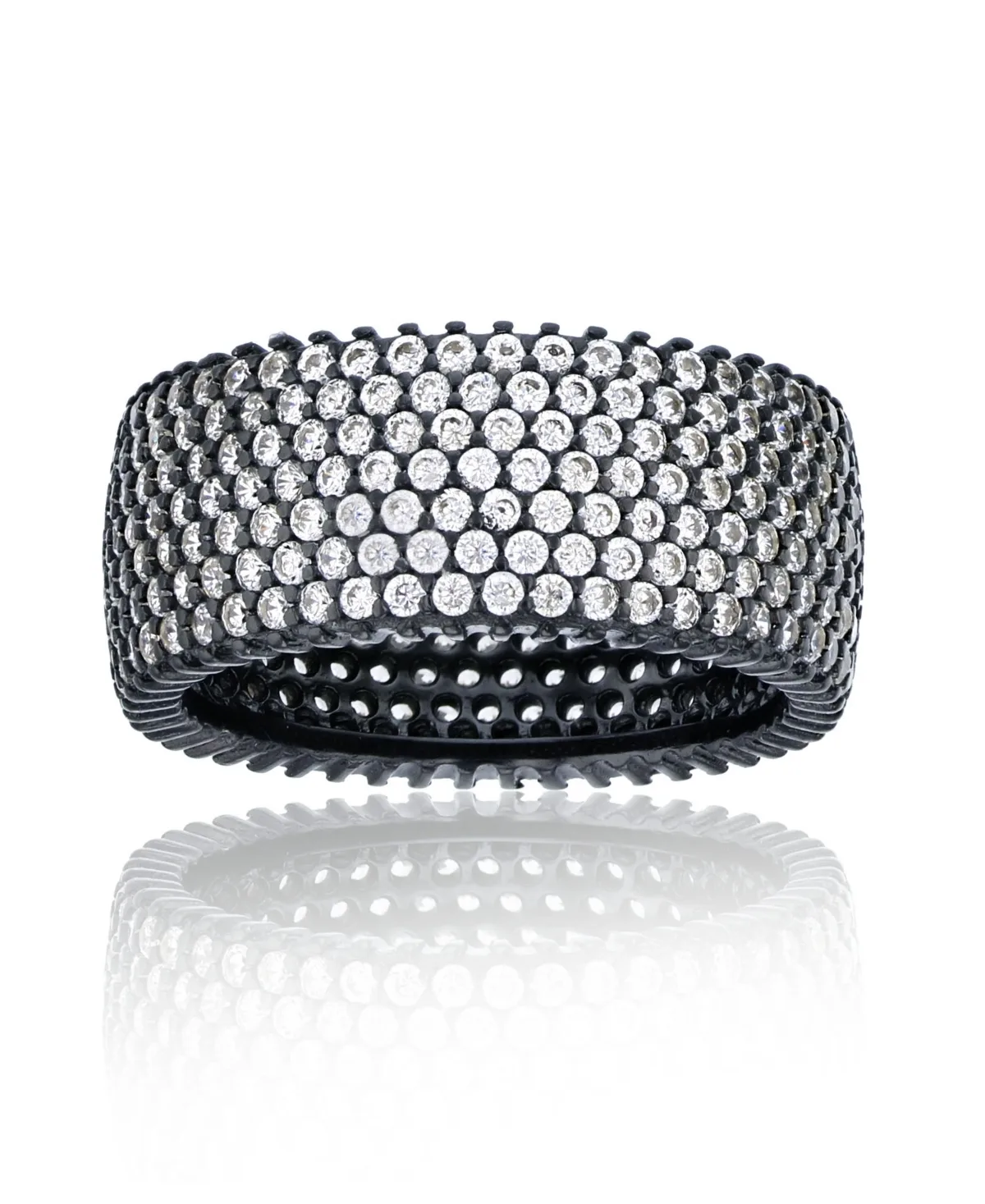 White Cubic Zirconia Micropave Multi Row Eternity Band in 14K Rose, 14K Yellow, Black or Rhodium Plated Sterling Silver