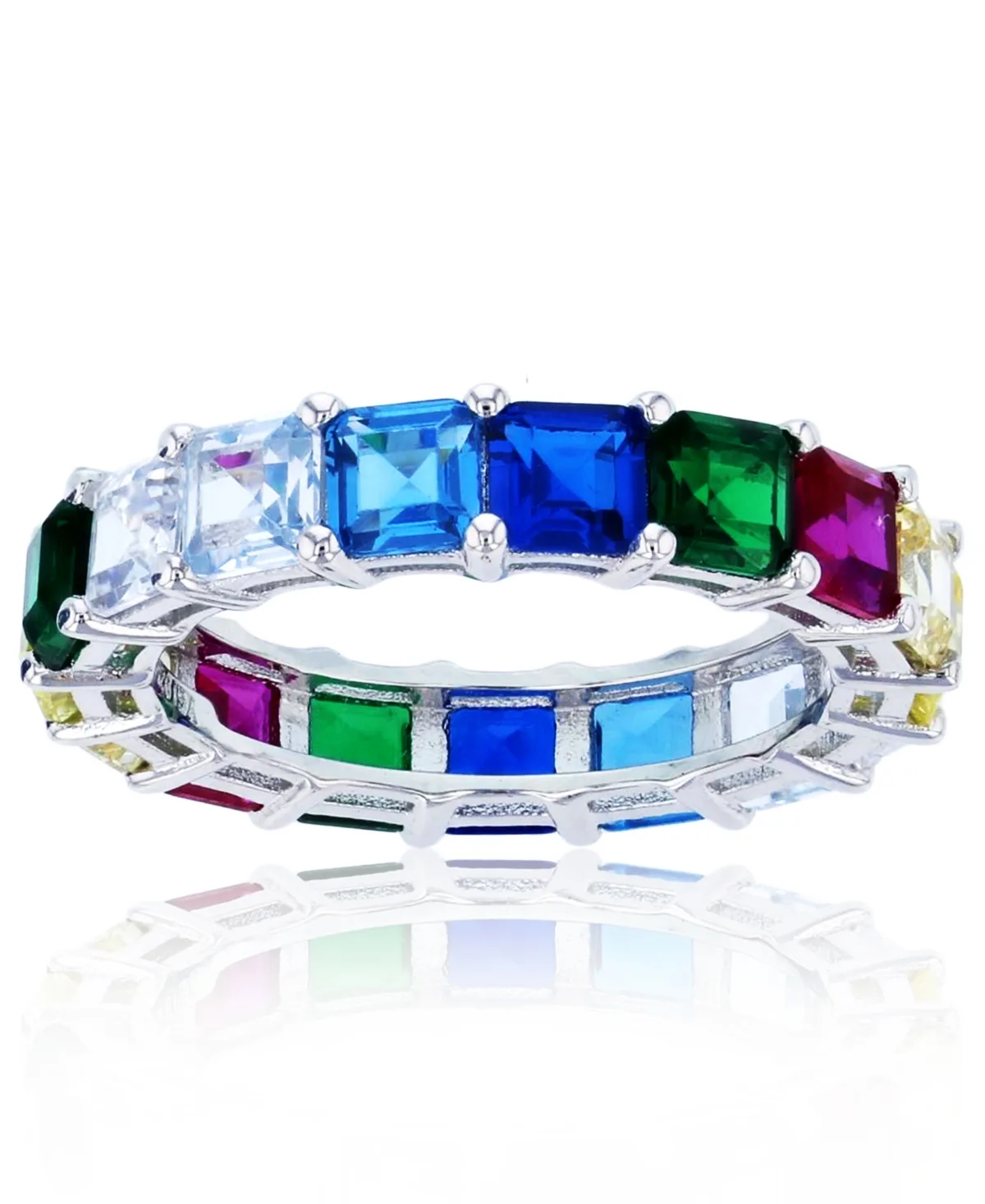 Rainbow Princess Cut Cubic Zirconia Eternity Band in Rhodium Plated Sterling Silver by Macy's