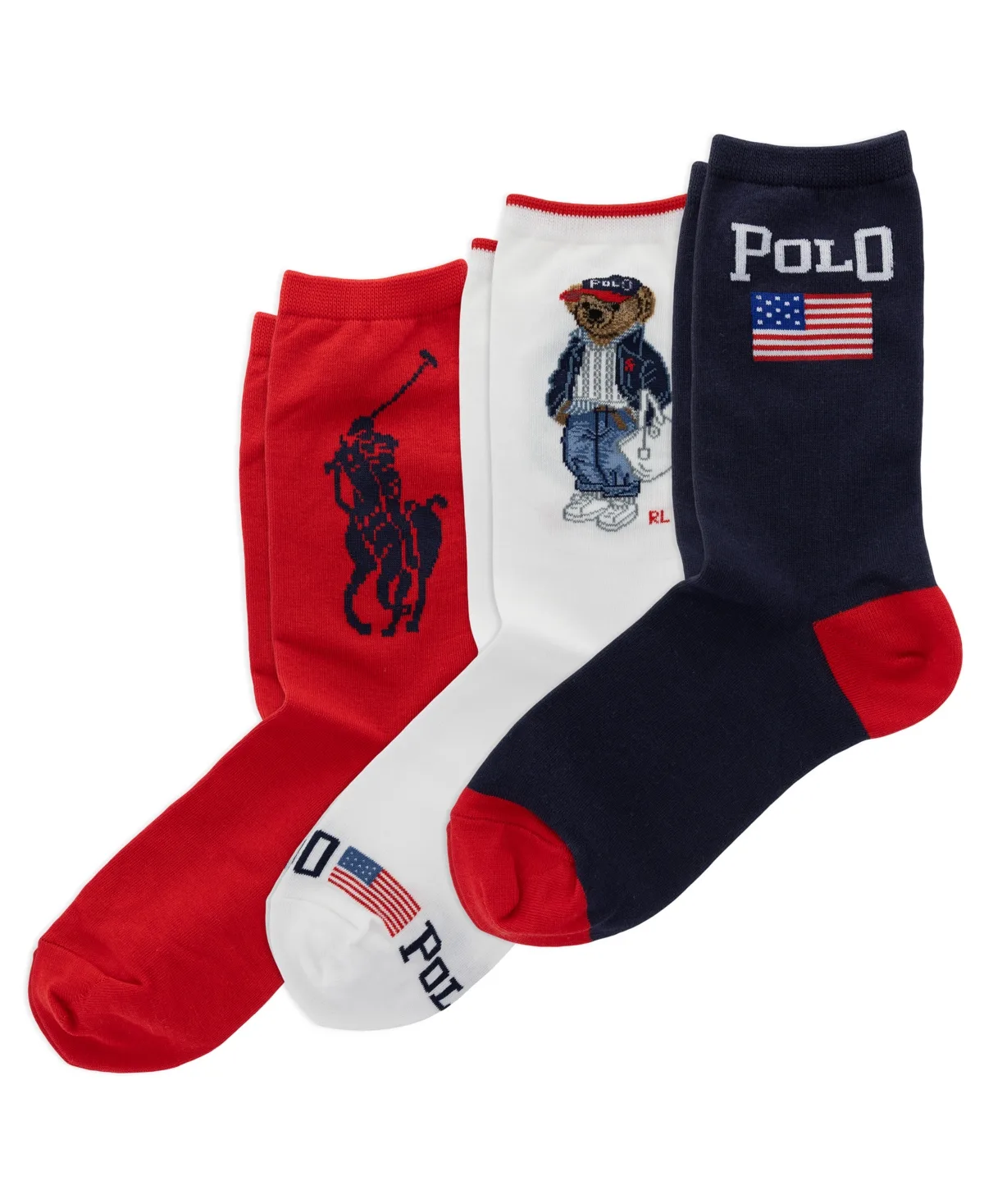 Americana Bear Crew Socks, 3-Pack by Polo Ralph Lauren