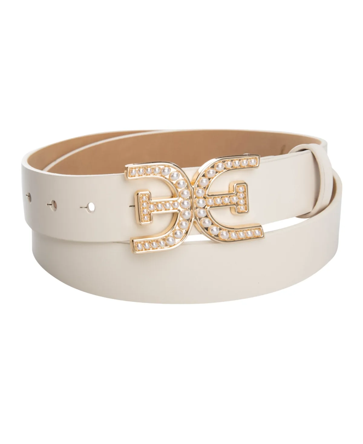Imitated Pearl Embellished Double-E Plaque Buckle Belt