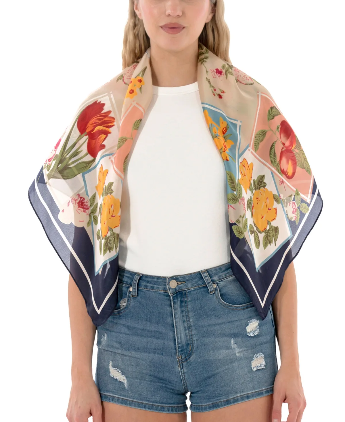 Satin Floral Square Scarf by Marcus Adler