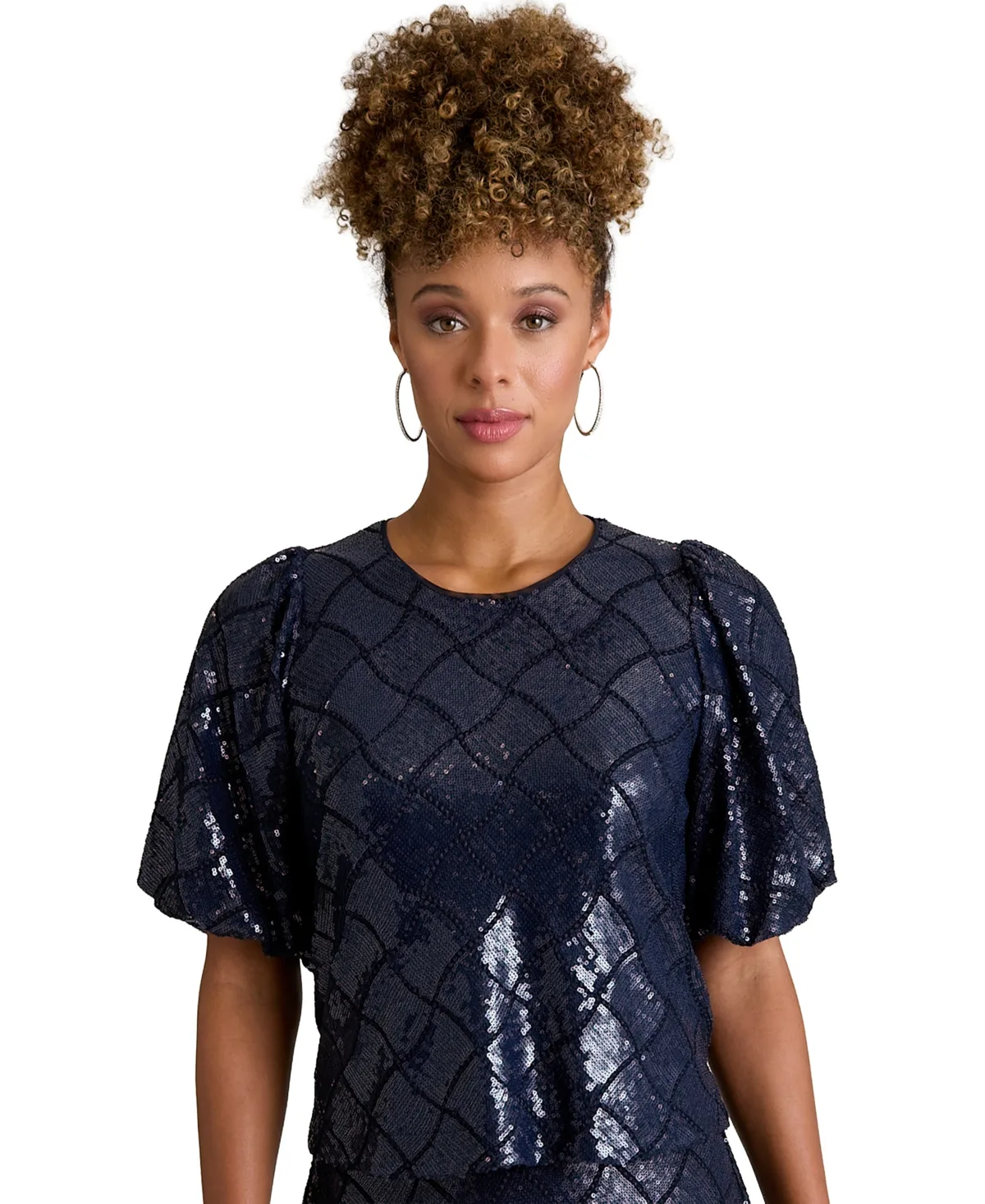 Jewel Neck Bubble Sleeve Top by Muse