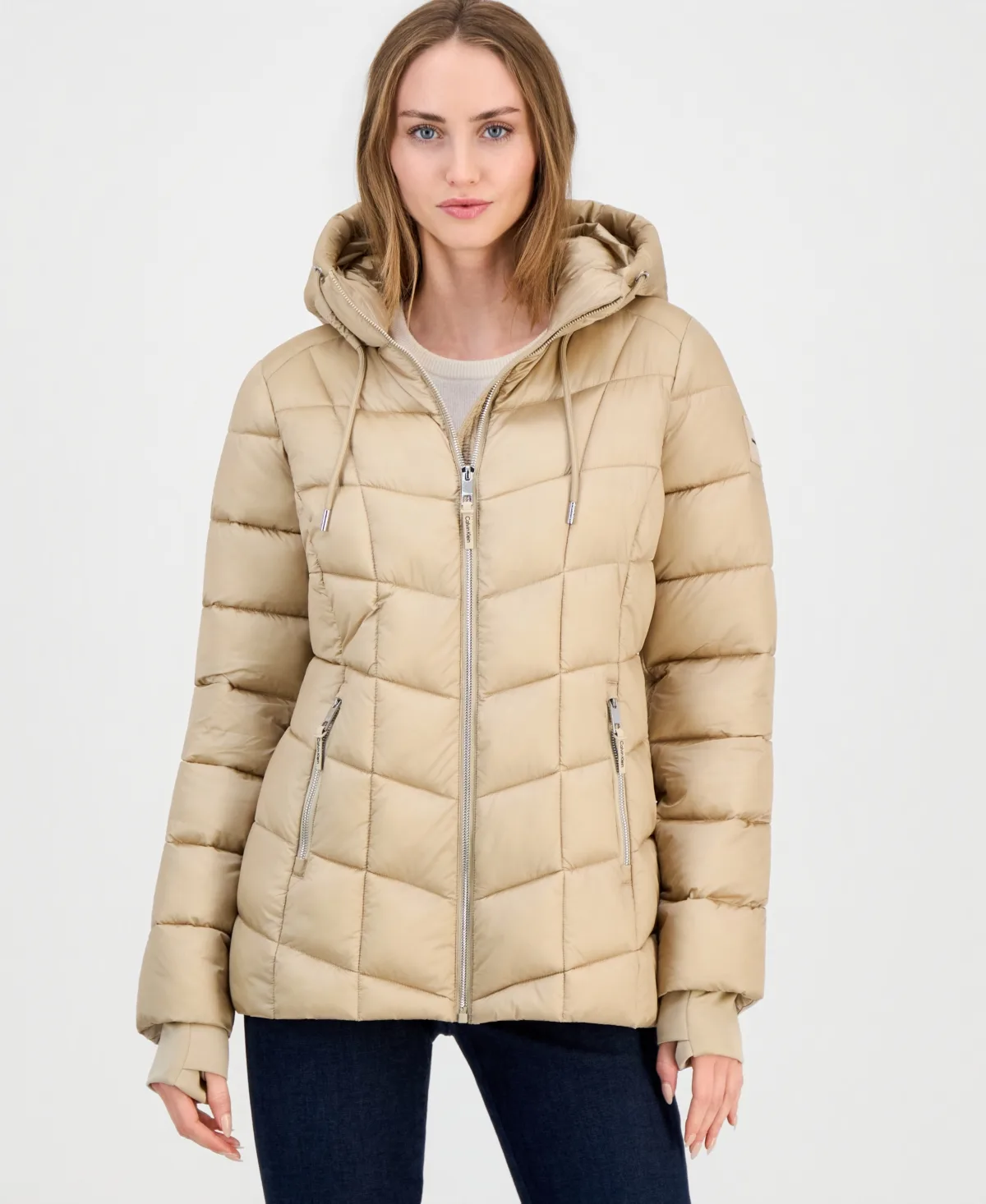Packable Hooded Drawstring Puffer Jacket by Calvin Klein