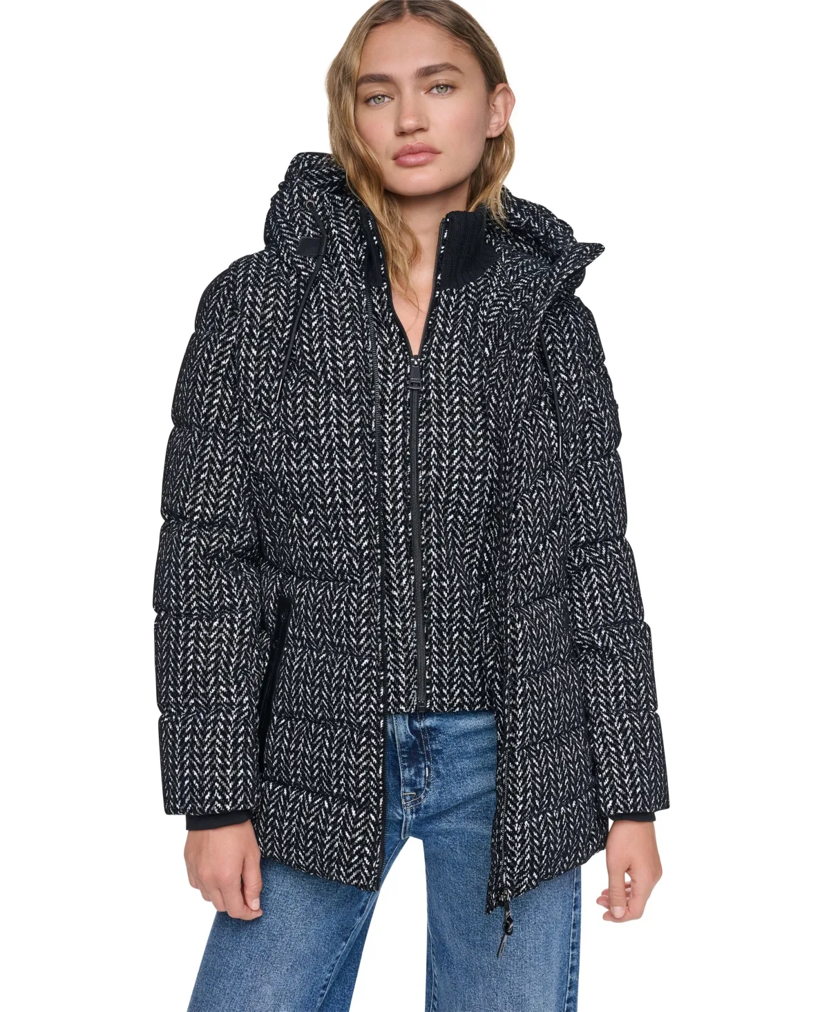Bibbed Knit Collar Puffer Coat by Dkny