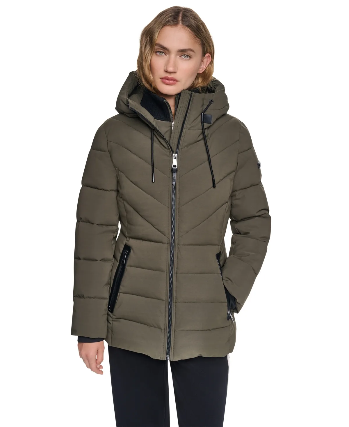 Bibbed Knit Collar Puffer Coat