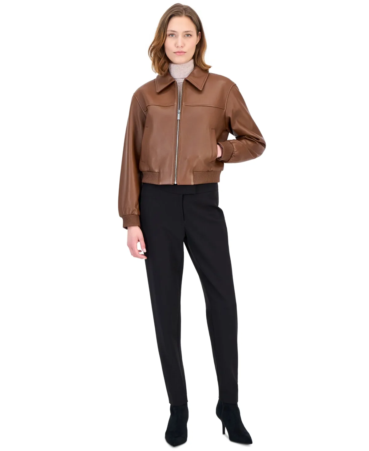 Michael Michael Kors Leather Zip-Up Bomber Jacket by Michael Kors