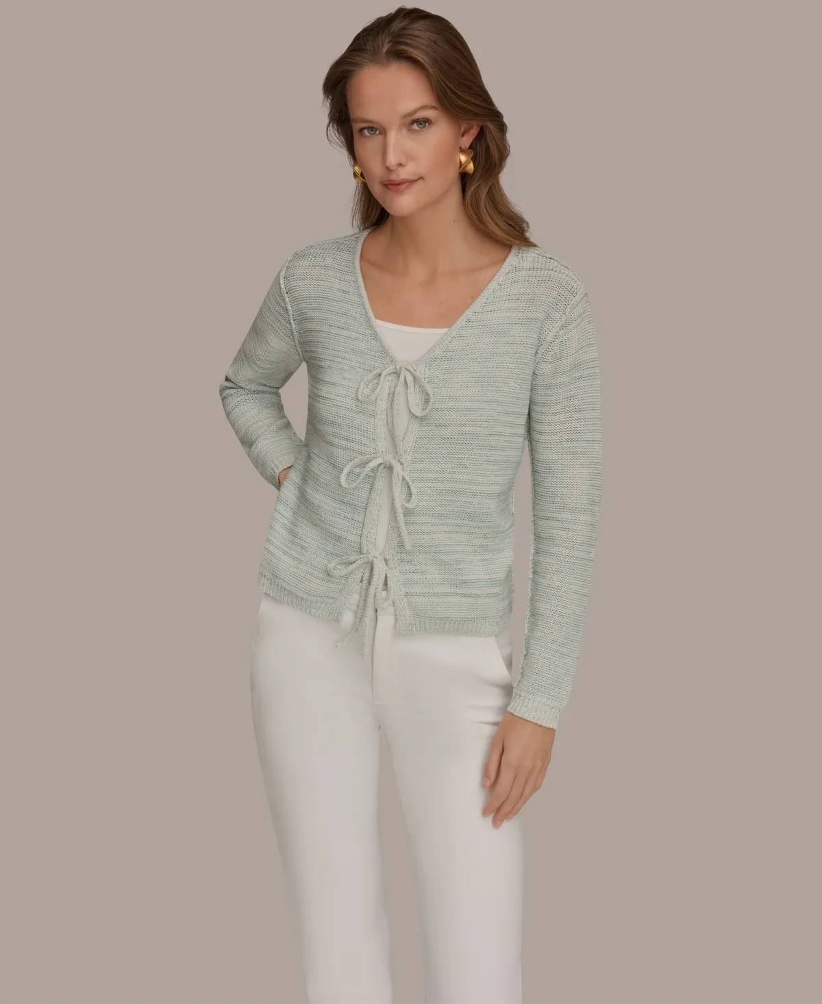 V-Neck Tie-Front Cardigan by Donna Karan Weekend