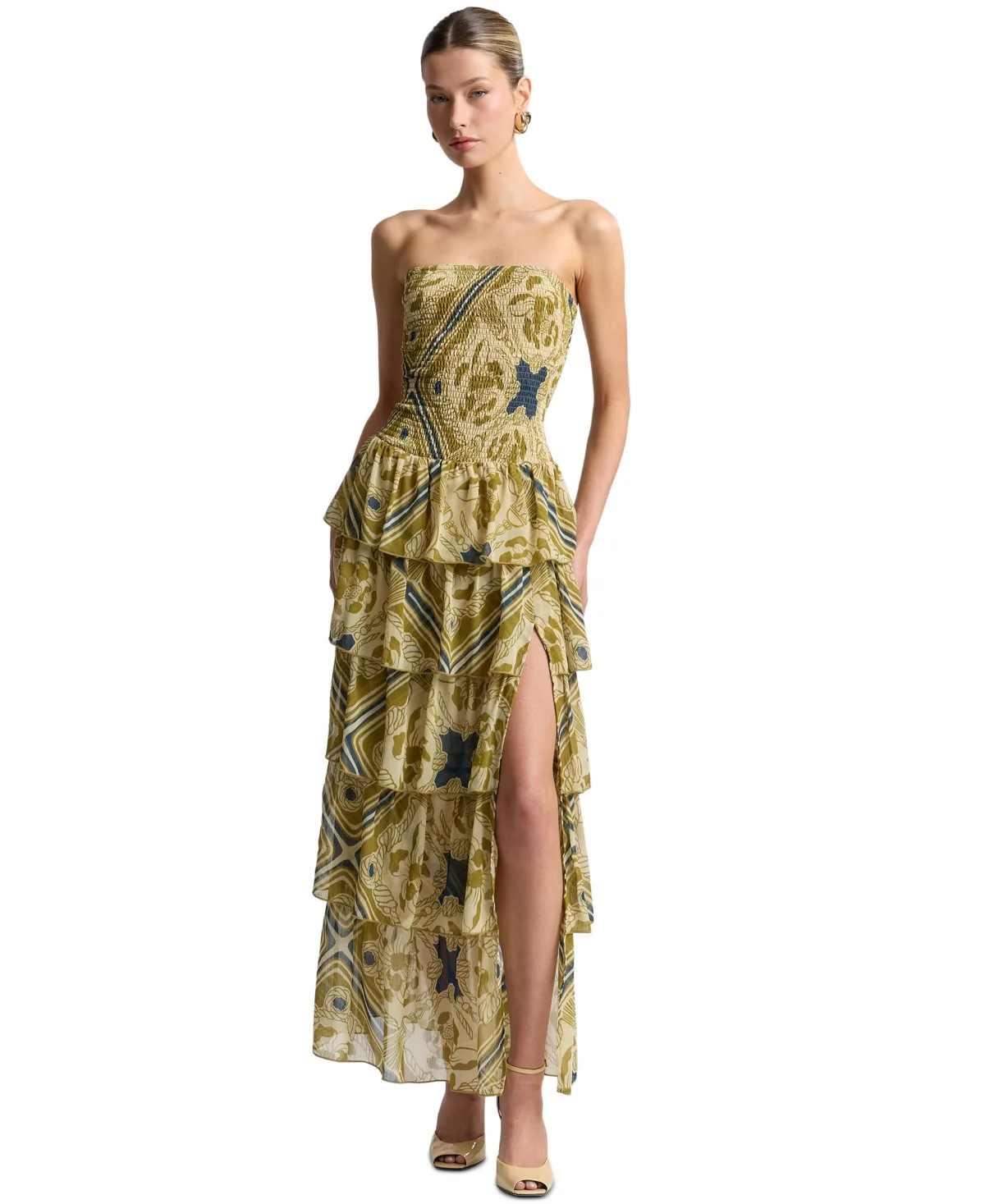 Printed Smocked-Bodice Ruffle-Tiered Maxi Dress by Avec Les Filles