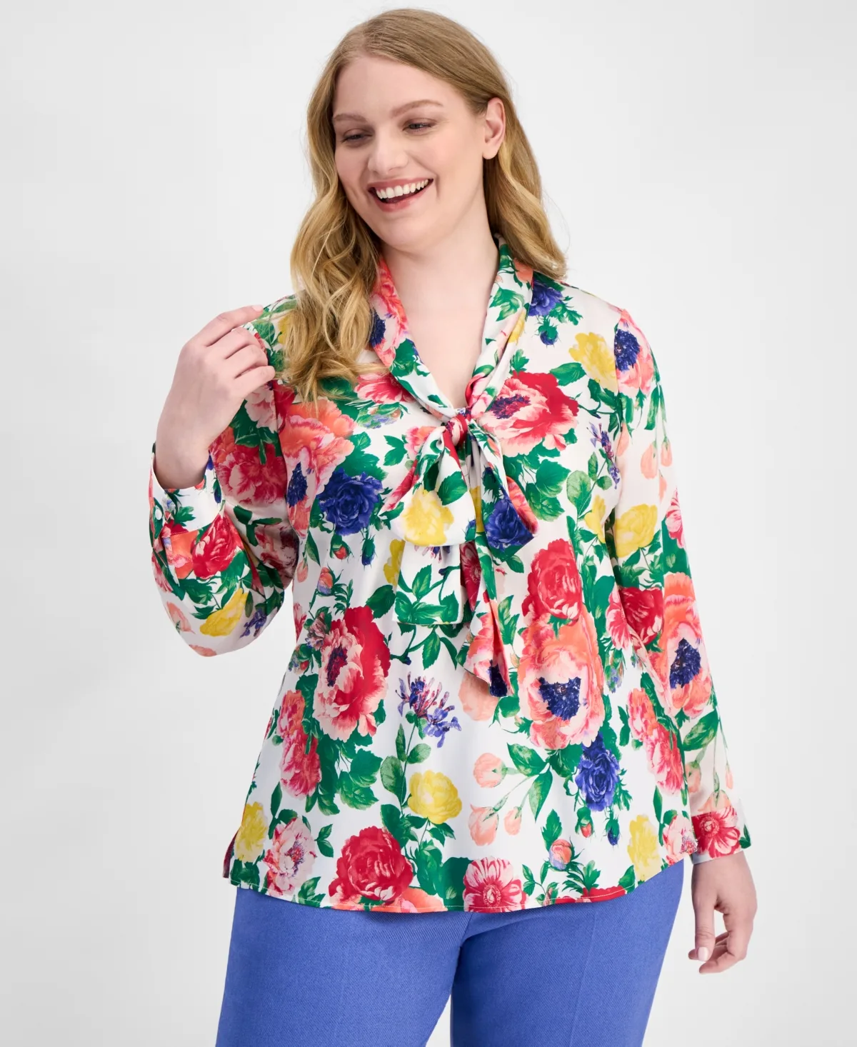 Floral Print Tie-Neck Blouse