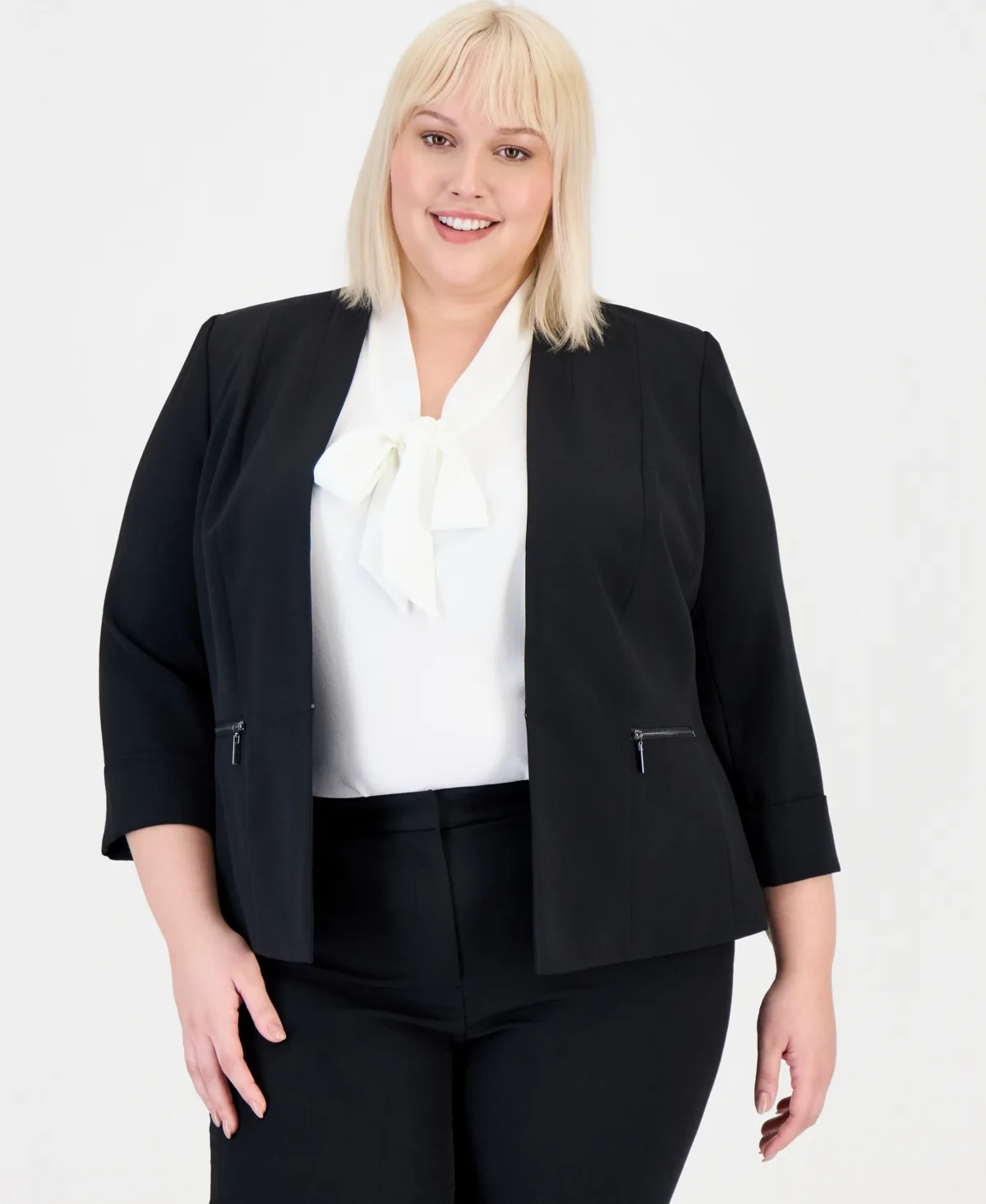 3/4-Sleeve Collarless Blazer by Kasper