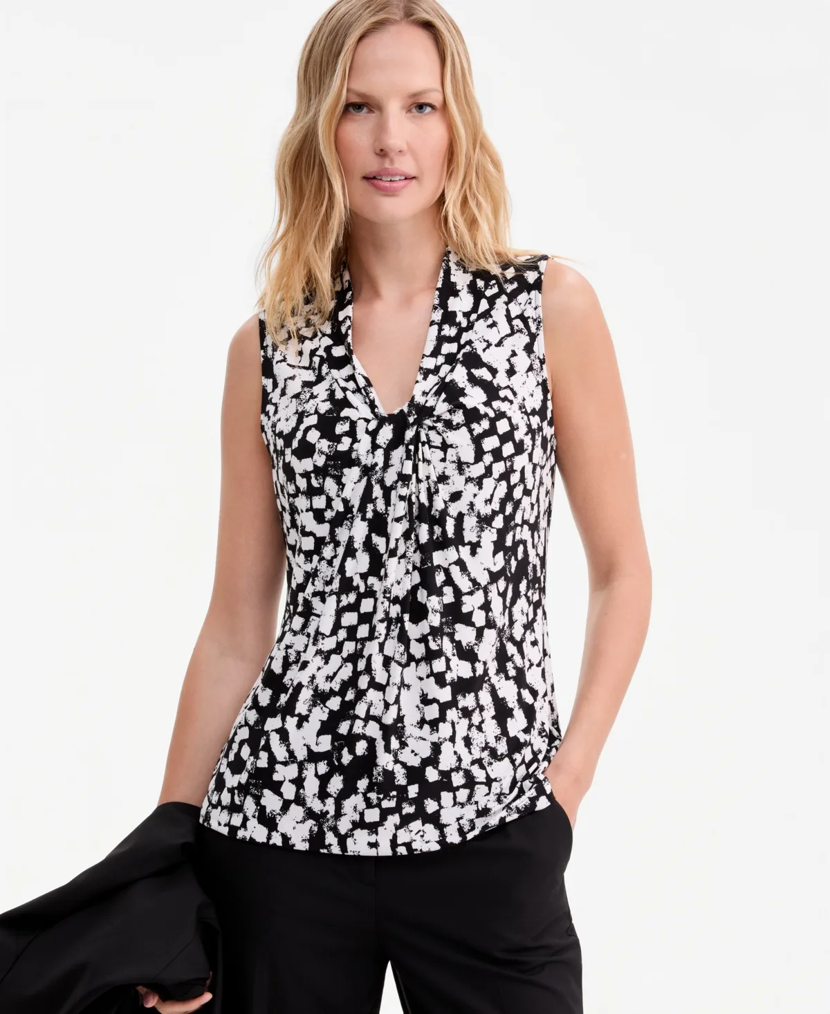 Printed Knot-Neck Sleeveless Blouse