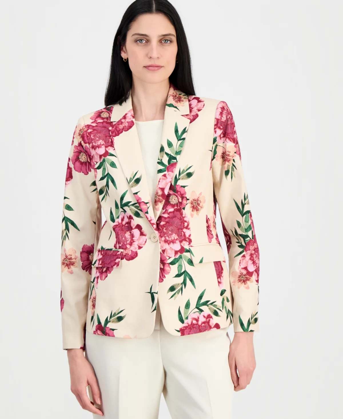 Printed Lapel Collar One-Button Jacket by Tahari Asl