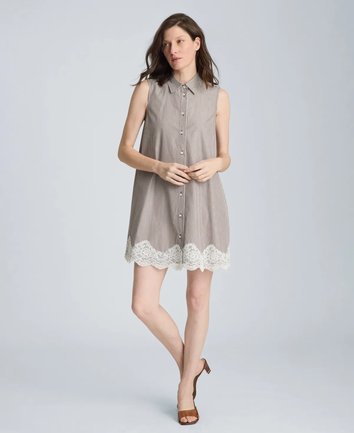 Striped Collared Neck Swing Shirt Dress by Kenneth Cole