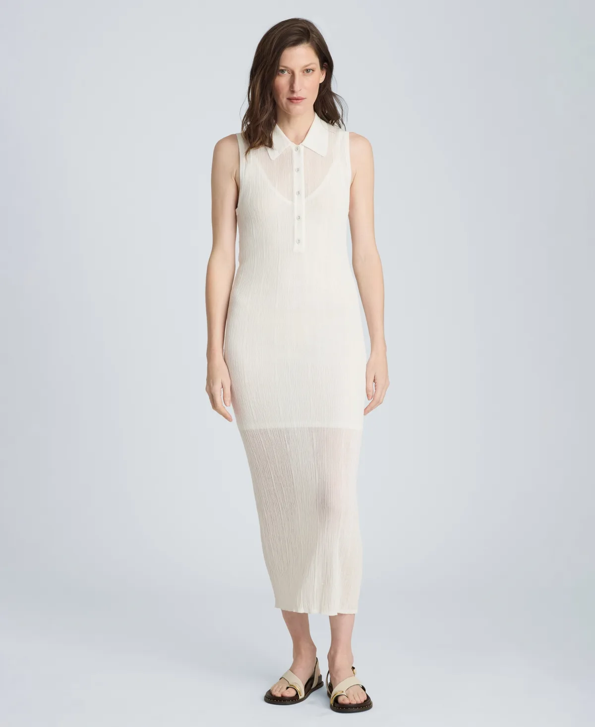 Variegated Rib Sleeveless Polo Sweater Dress by Kenneth Cole