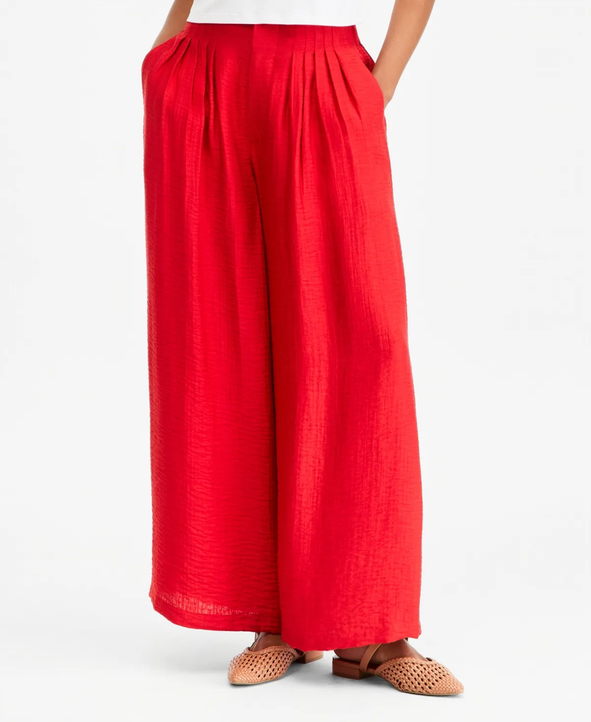 Pintucked Gauze Wide-Leg Pants, Regular & Short by On 34th