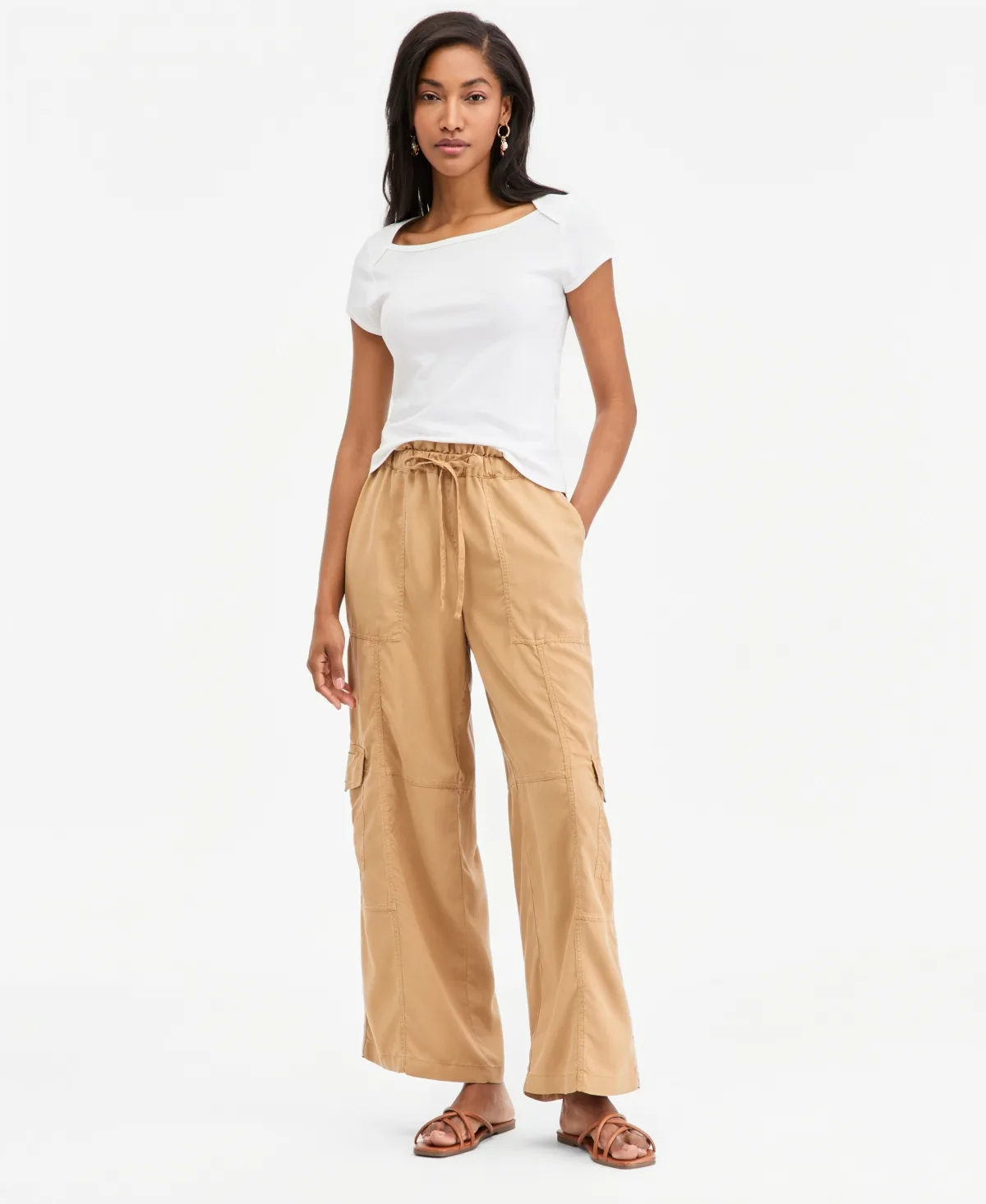Pull on Paperbag Cargo Wide Leg Pants by On 34th