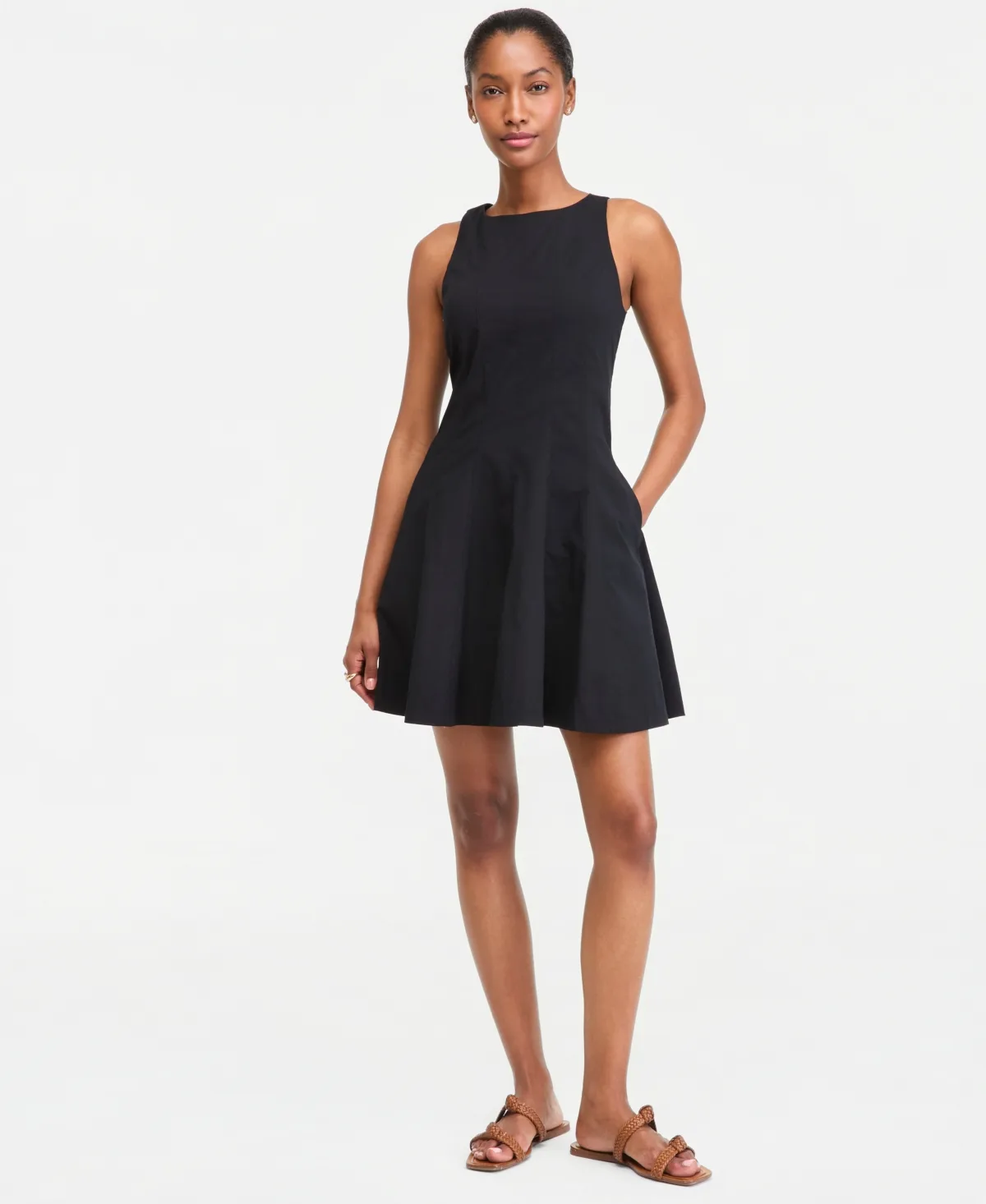 Seamed Boat-Neck Sleeveless Mini Dress by On 34th