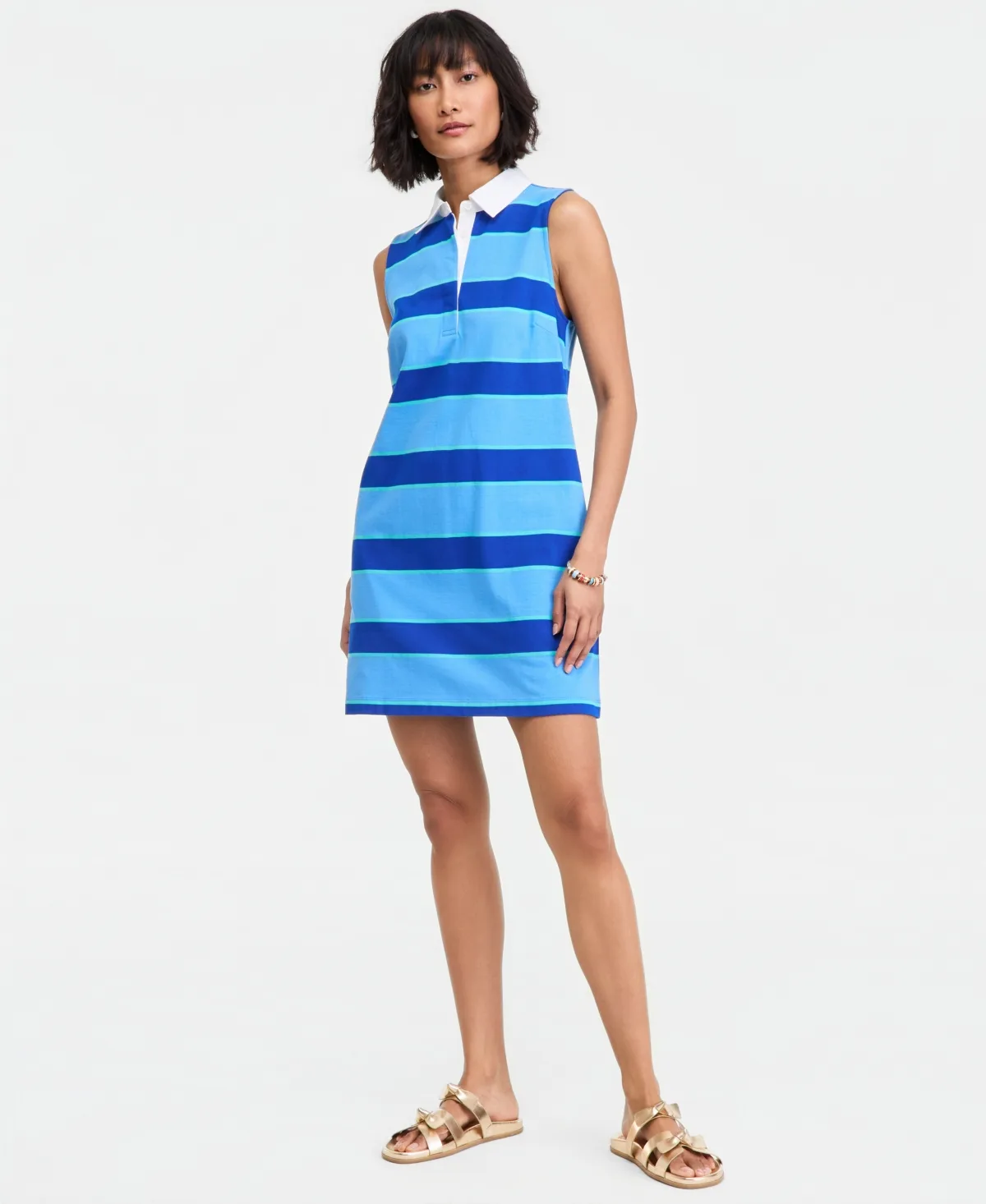 Molly Stripe Sleeveless Polo Dress by On 34th