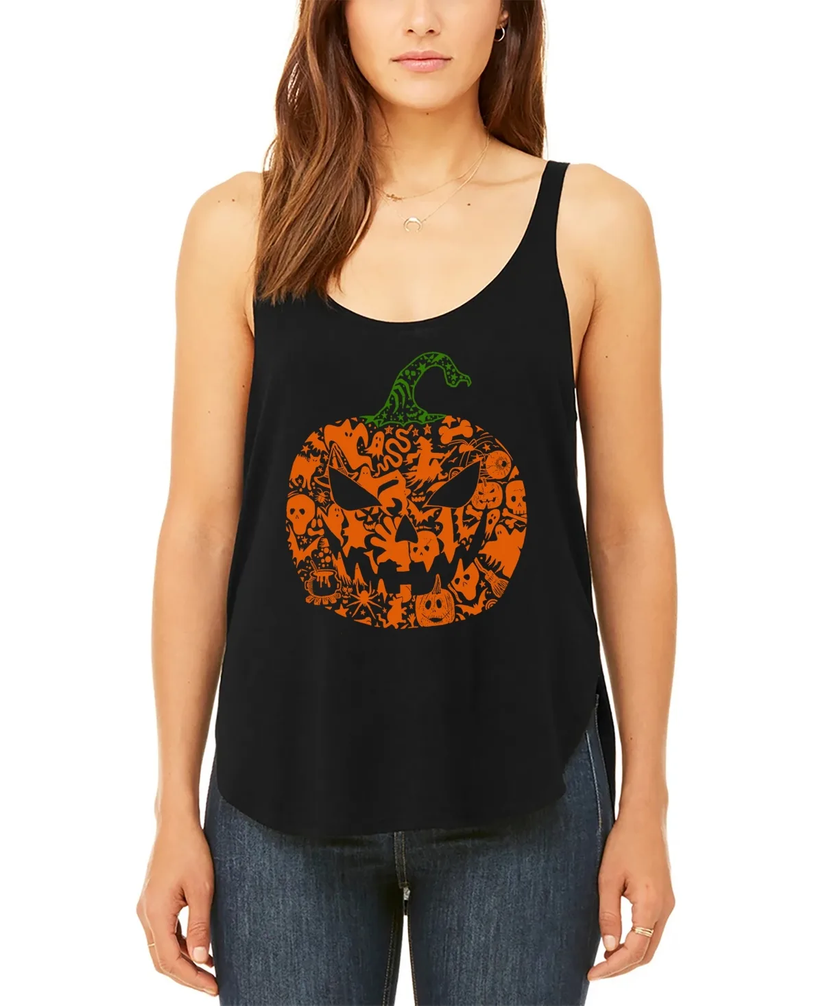 Halloween Pumpkin Premium Word Art Flowy Tank Top by La Pop Art