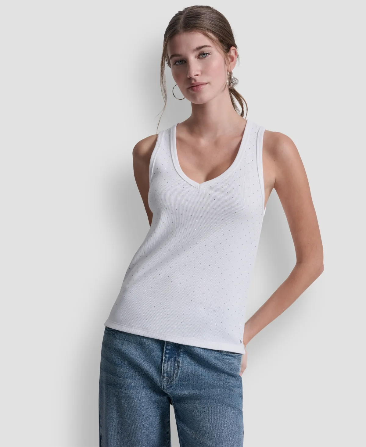 Rhinestone V-Neck Tank Top by Dkny Jeans