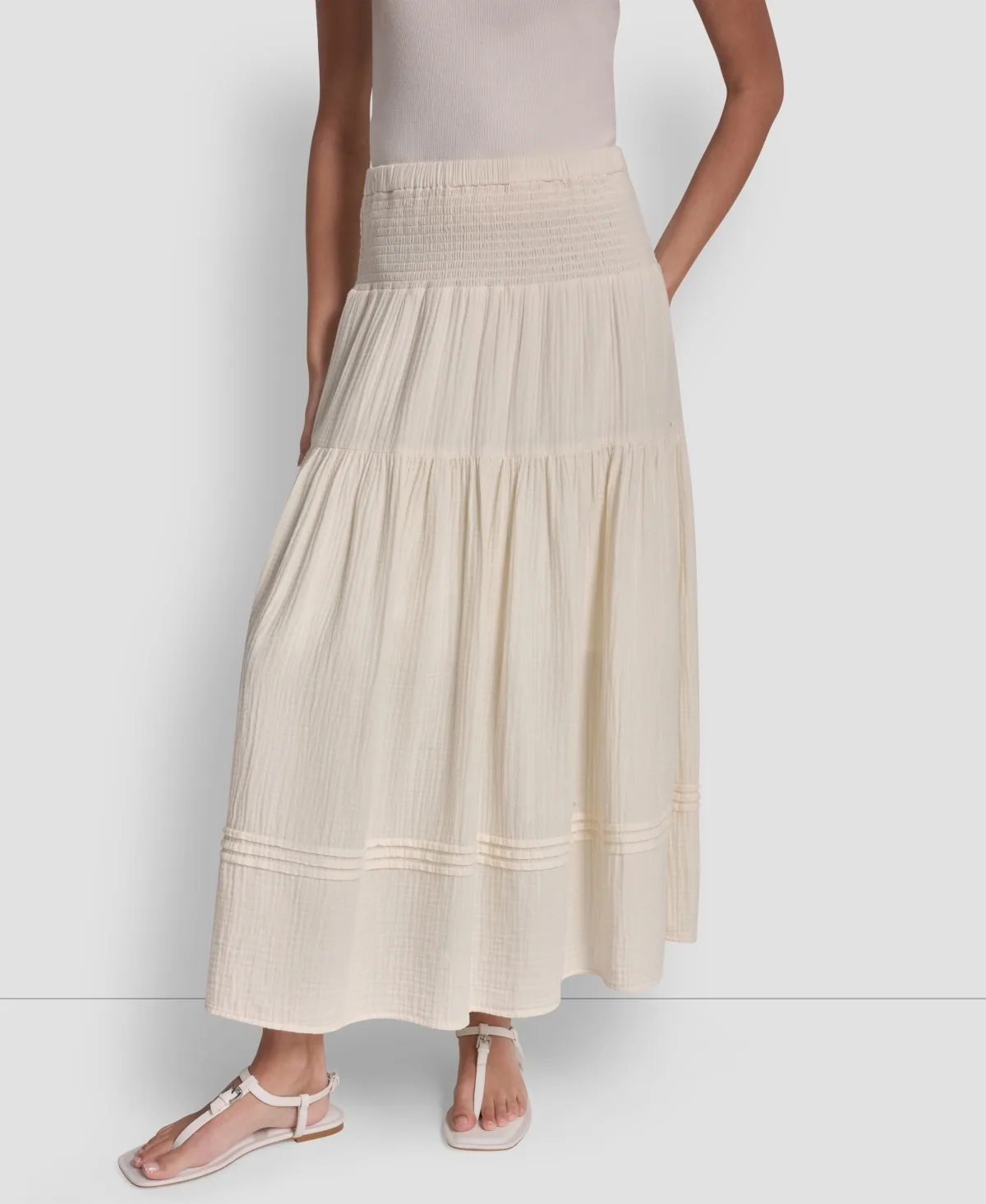 Smocked-Waist Tiered Maxi Skirt
