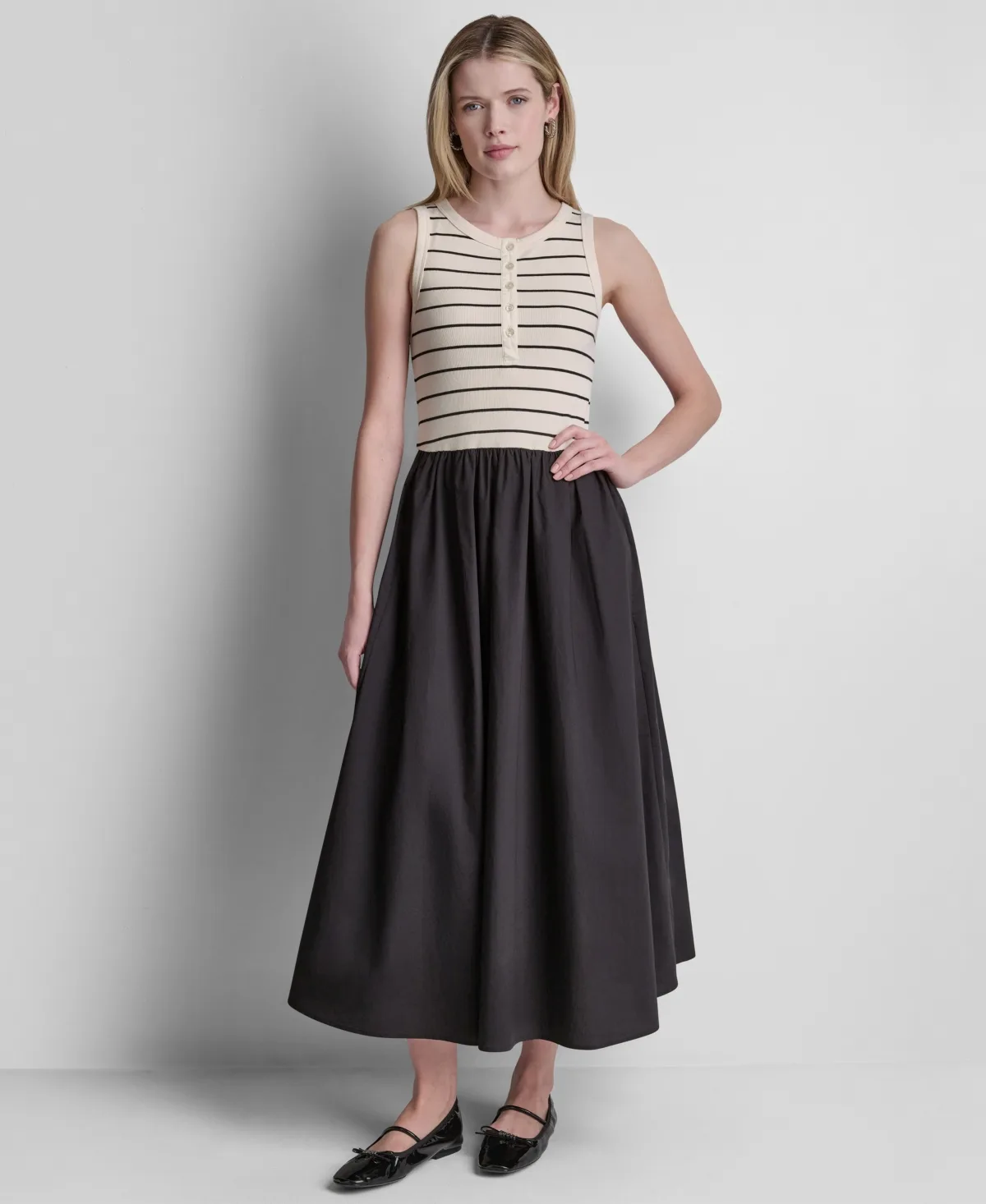 Rib Henley Tank Maxi Dress - Hudson Striped by Dkny Jeans