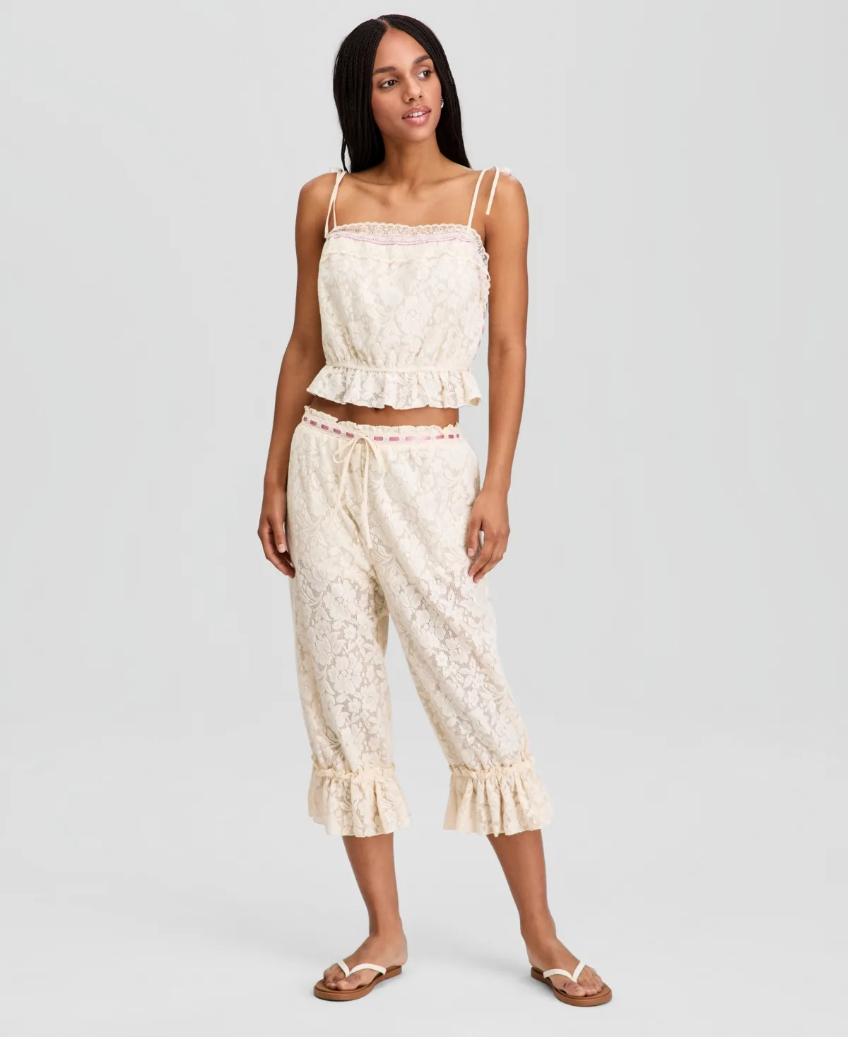 Ribbon-Trim Lace Capri Pants by And Now This