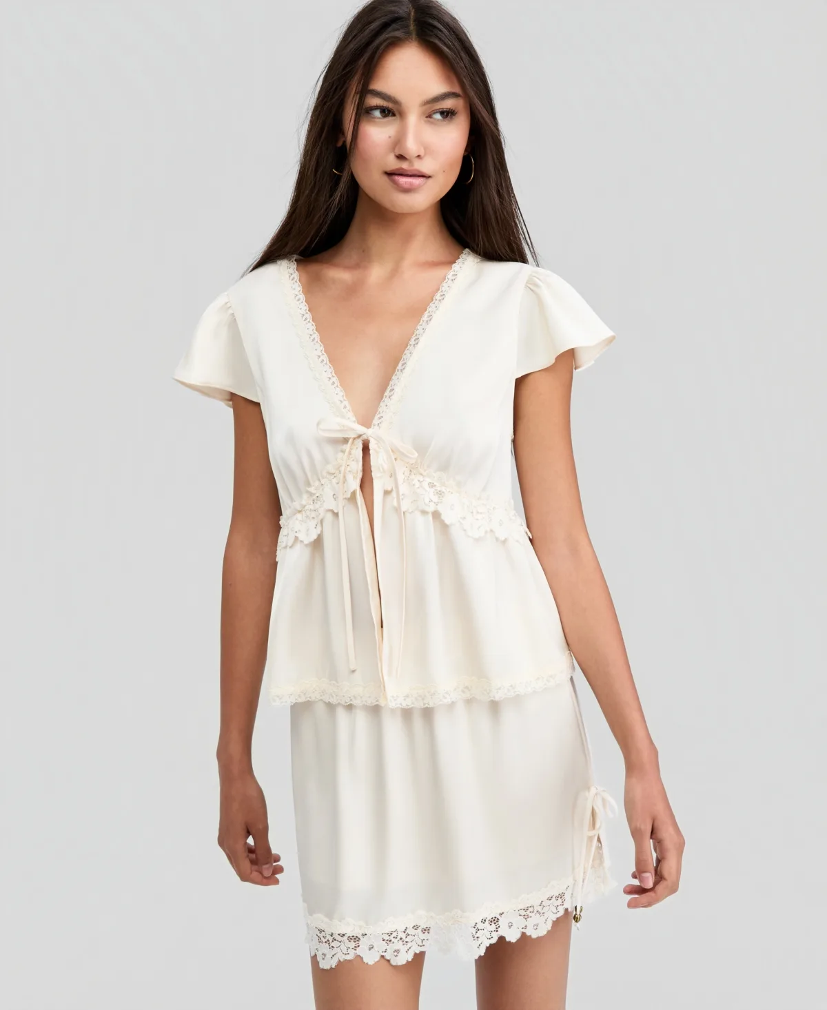 Satin Lace Peplum-Hem Top by And Now This