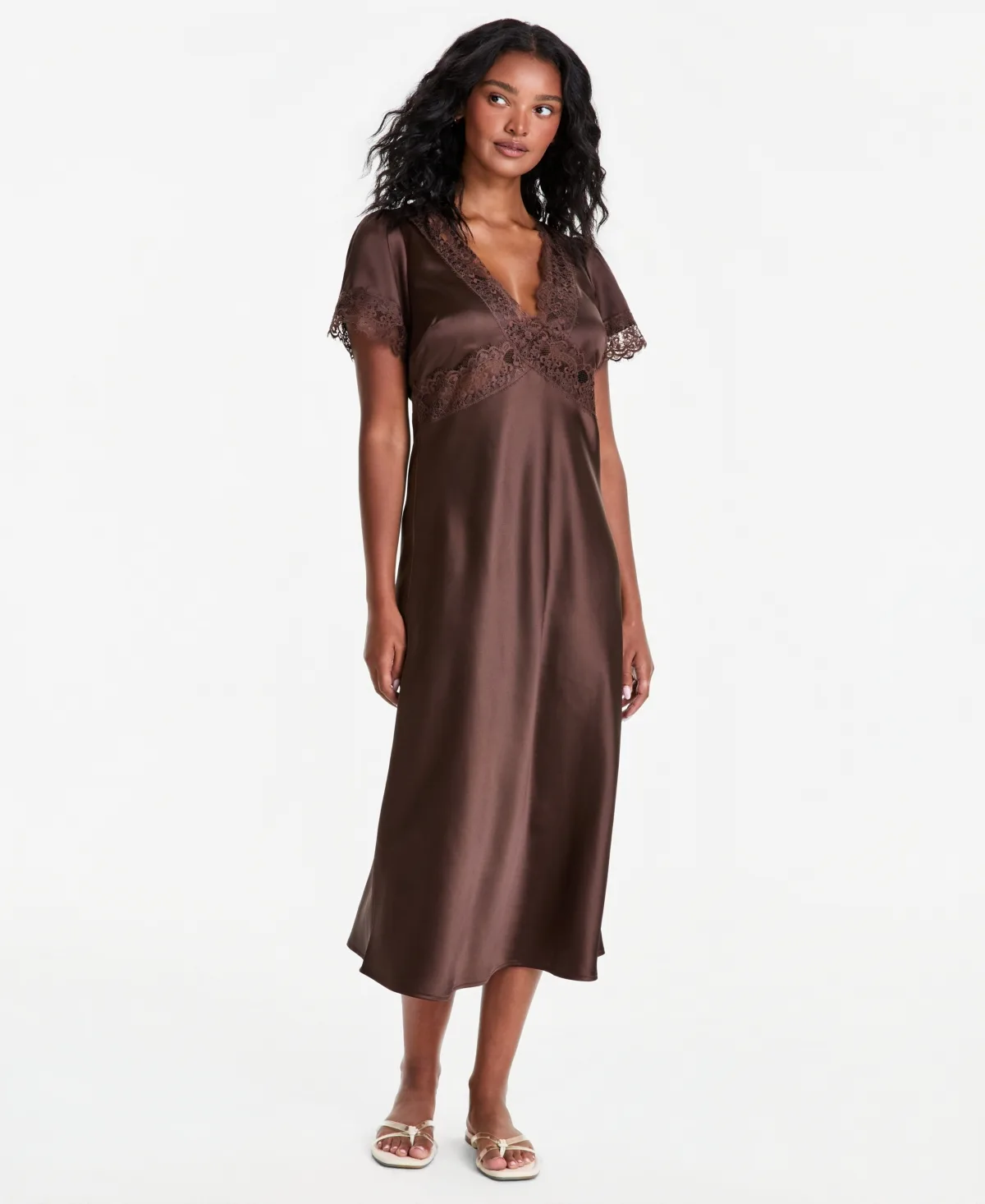 Satin Lace-Trim Midi Dress by And Now This