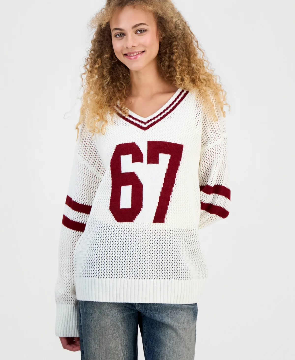 Open-Knit Varsity Sweater by Madden Girl
