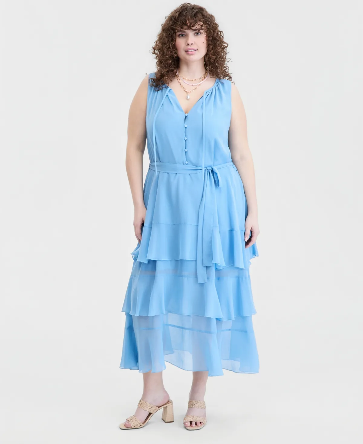 Tiered Tie-Belt Maxi Dress by On 34th