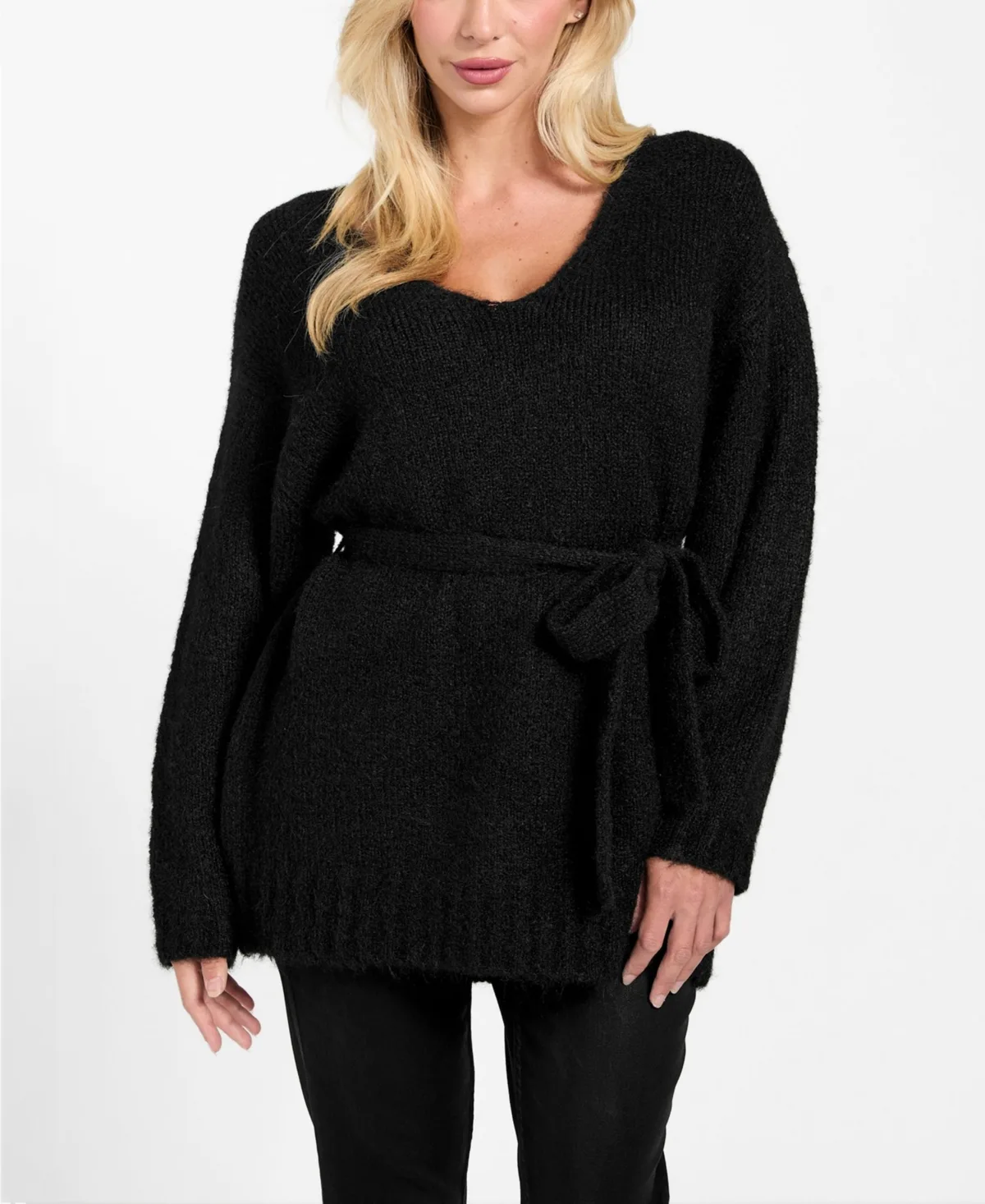Kiyoka V-Neck Tie-Waist Long-Sleeve Sweater by Guess