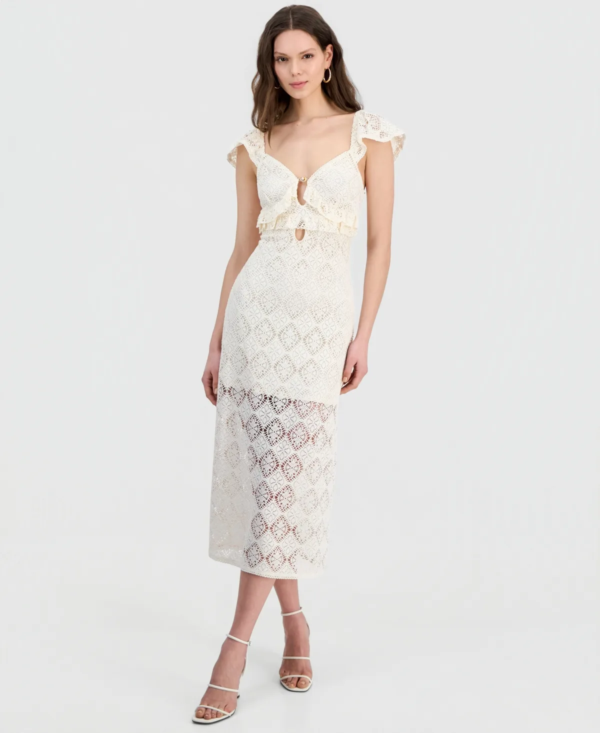 Cap-Sleeve Crochet Midi Dress by 14th Place