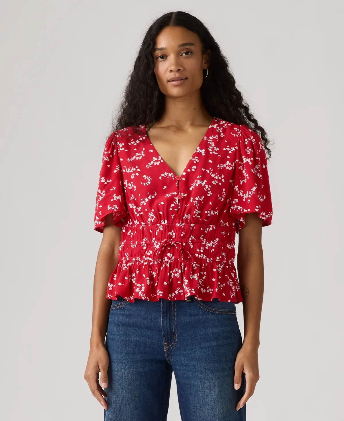 V-Neck Floral-Print Short-Sleeve Blouse by Levi's