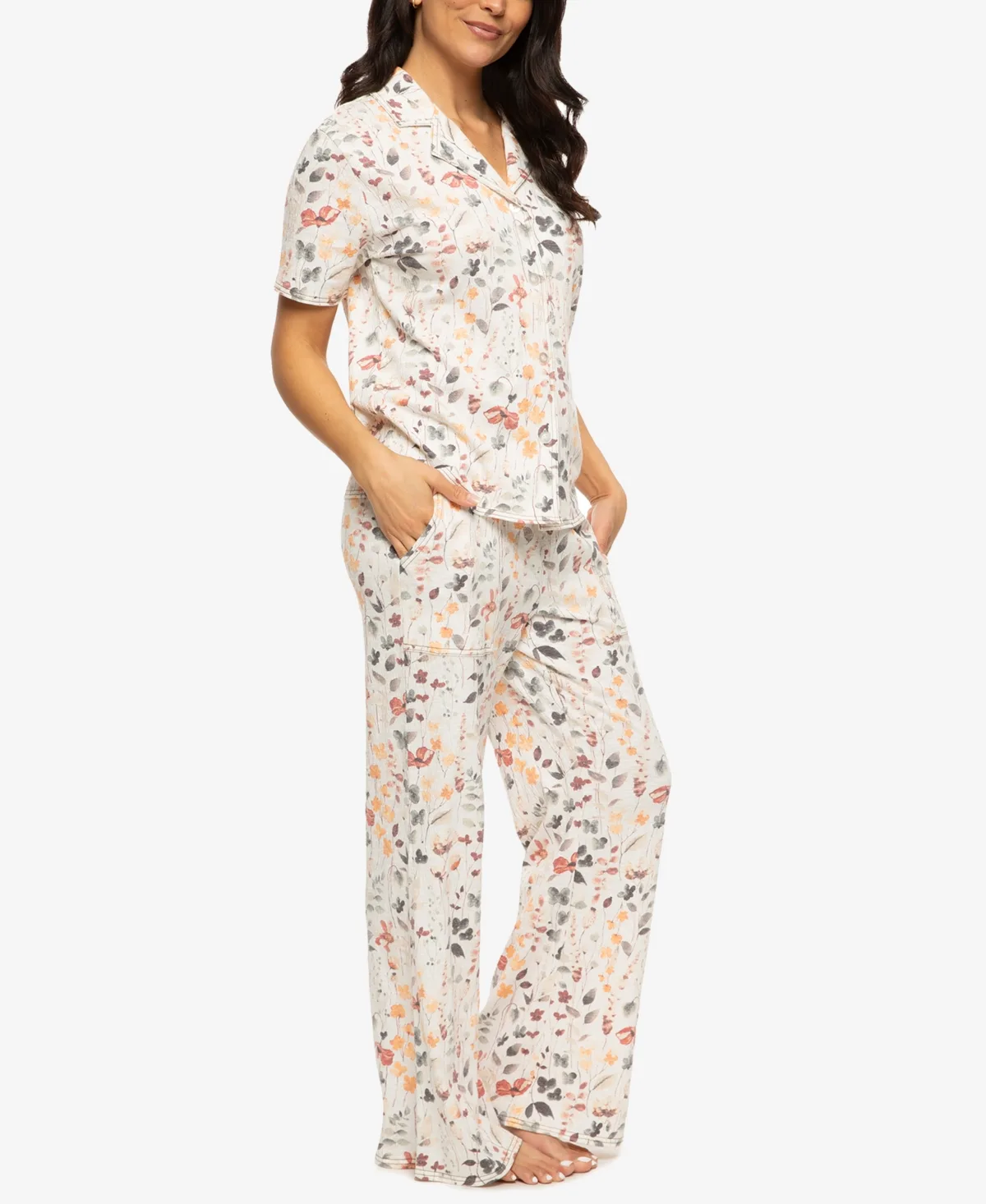 Josephine Notched Collared Shirt and Pants Pajama Set by Felina