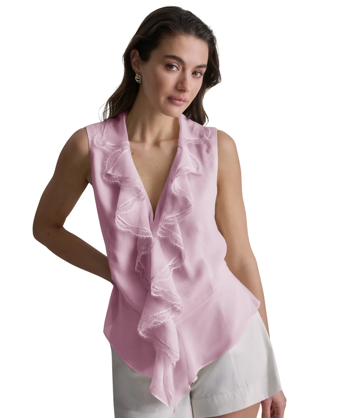 Ruffled V-Neck Sleeveless Blouse by Bcbg