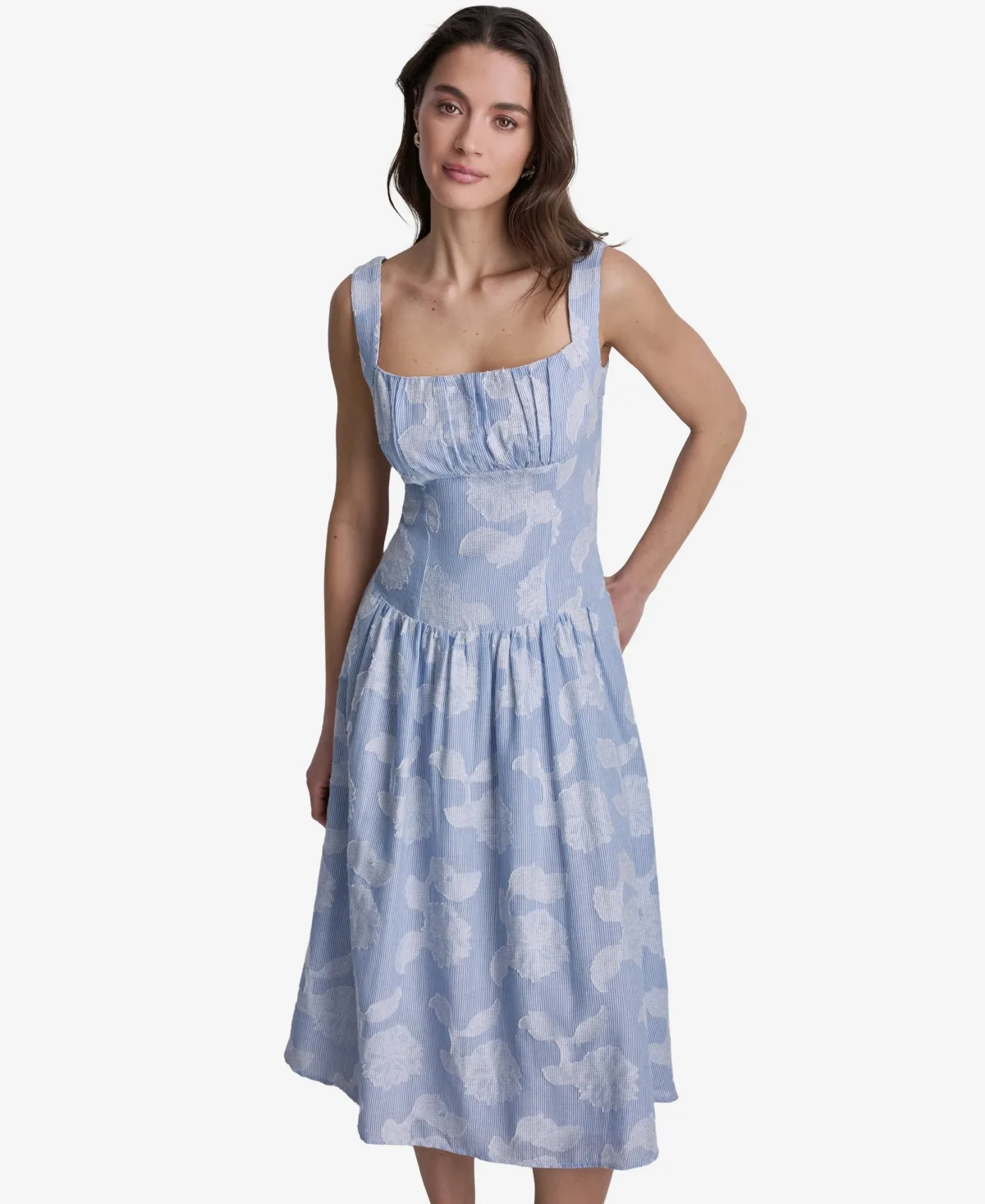 Floral Print Square Neck Cotton Midi Dress by Bcbg