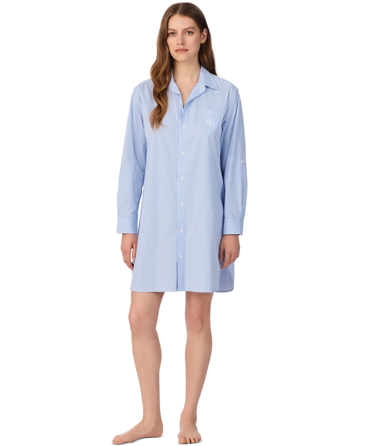 Long-Sleeve Roll-Tab His Shirt Sleepshirt by Lauren Ralph Lauren
