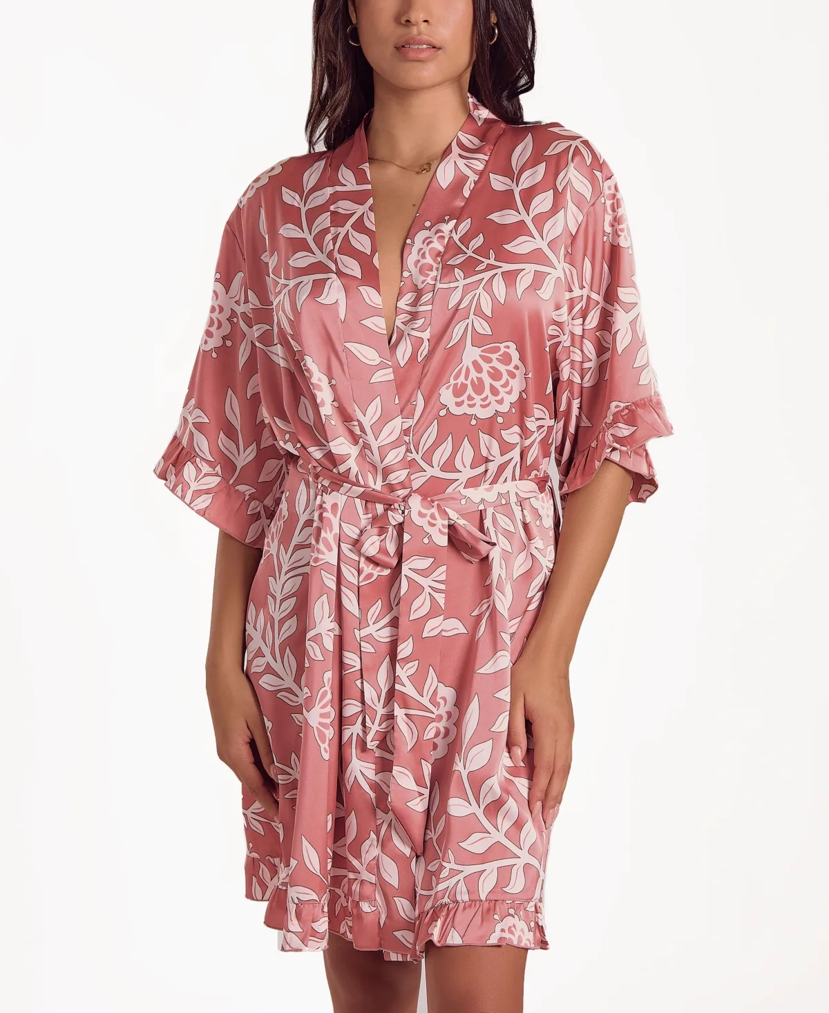 Floral Stretch Woven Long-Sleeve Robe by Icollection