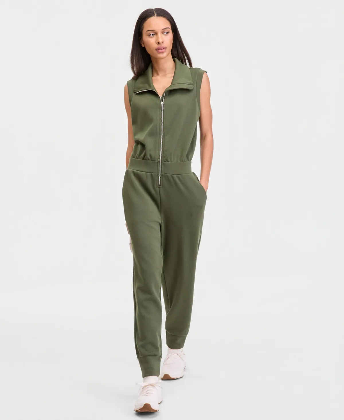 Zip-Front Sleeveless Jumpsuit by Id Ideology