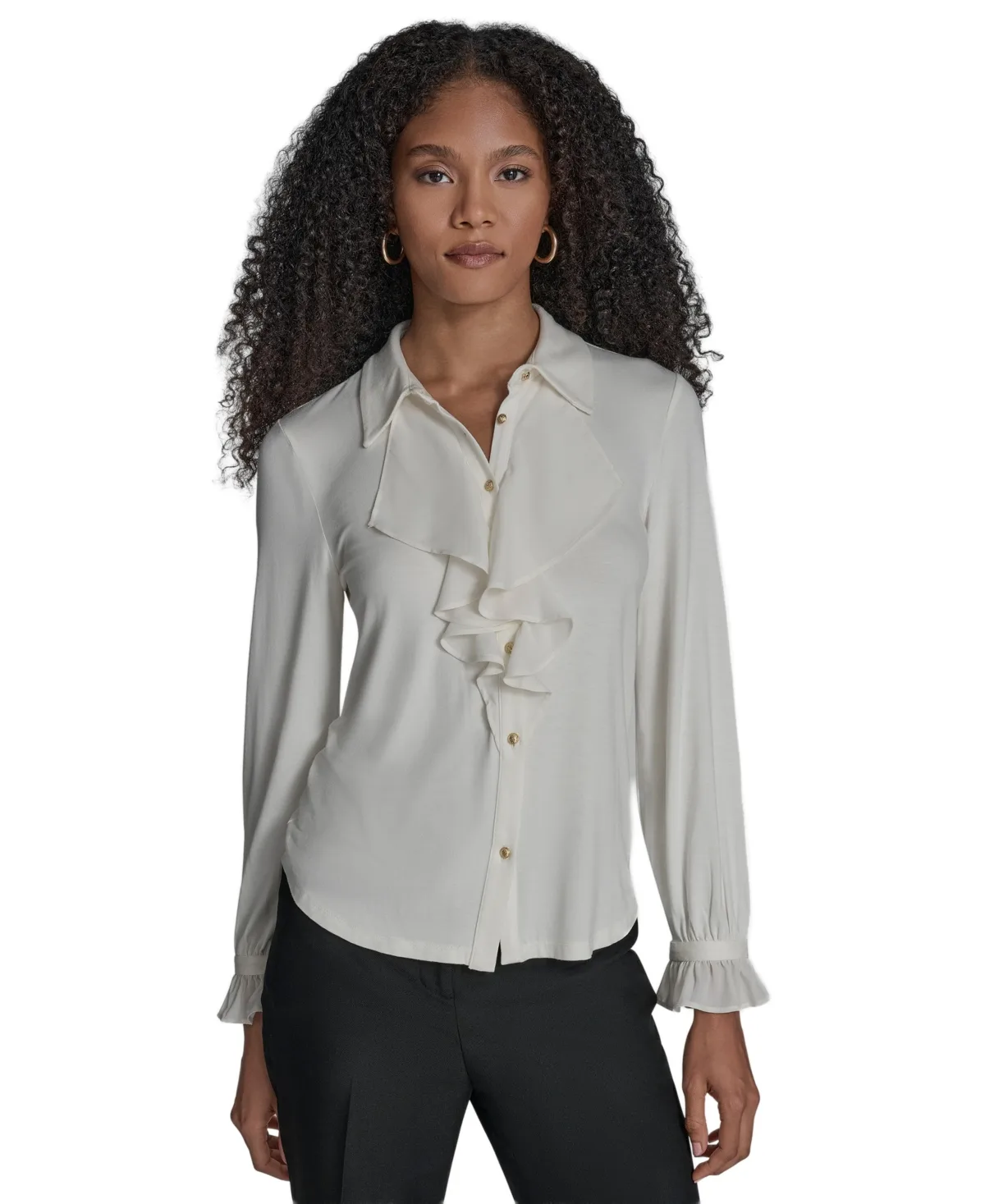 Button Down Ruffle Front Blouse by Bcbg