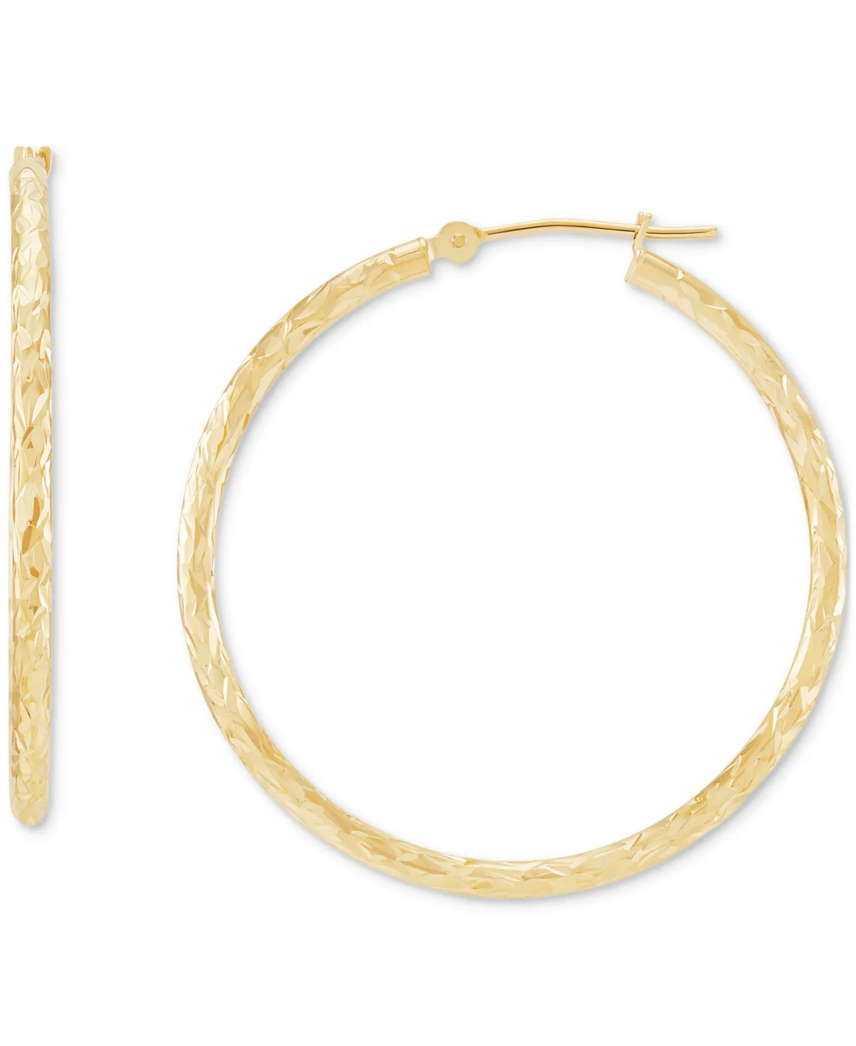Diamond-Cut Hoop Earrings in 14k Gold, 1 1/3 Inch