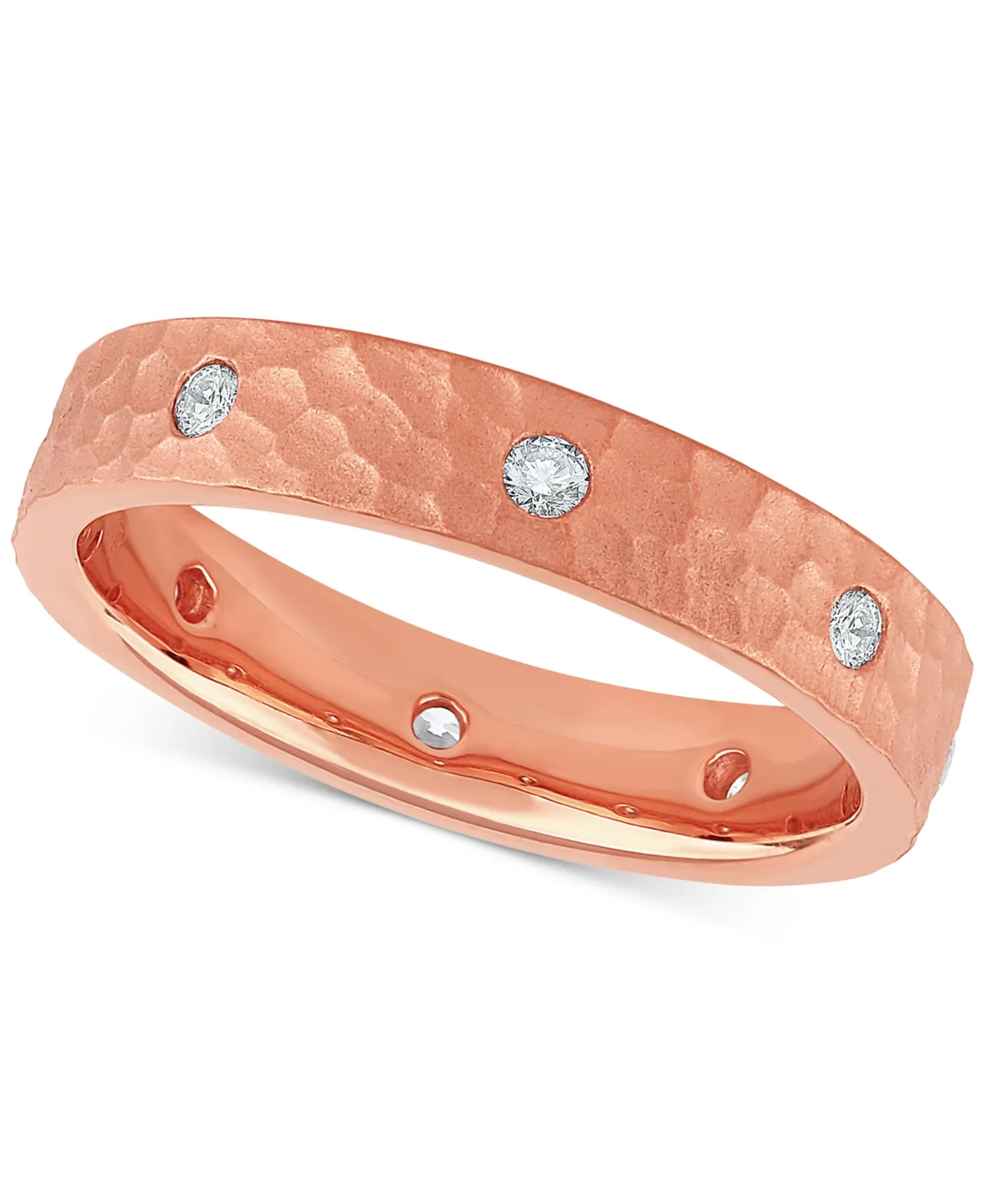 Diamond Studded Textured Band (1/4 ct. t.w.) in Platinum or 14k Gold by Macy's