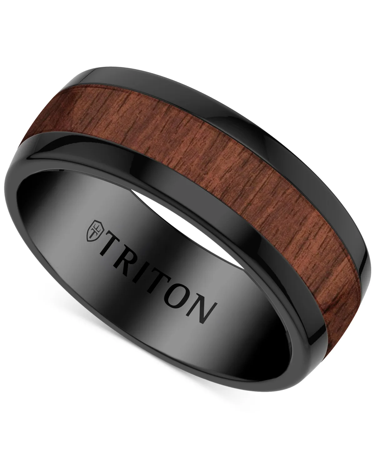 Wood Insert Band Ring in Black Tungsten Carbide by Triton