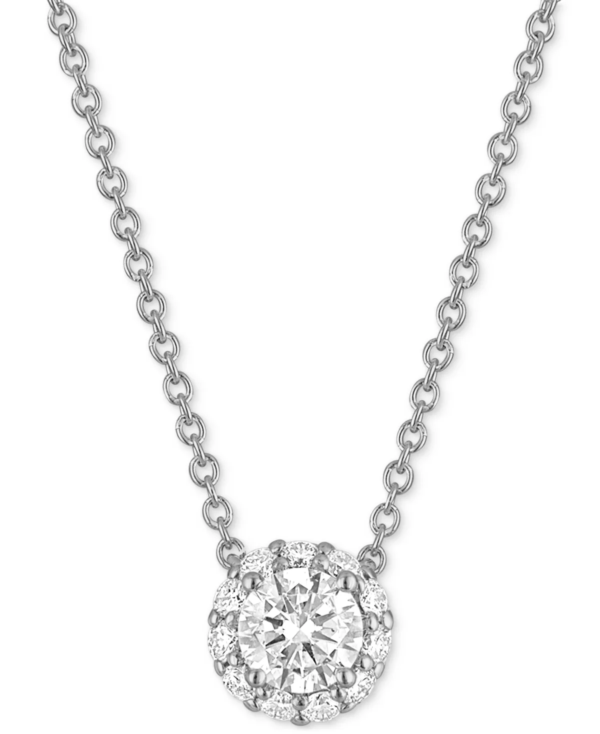 Certified Diamond Halo Pendant Necklace (1/2 ct. t.w.) in 14k White Gold Featuring Diamonds From De Beers Code of Origin