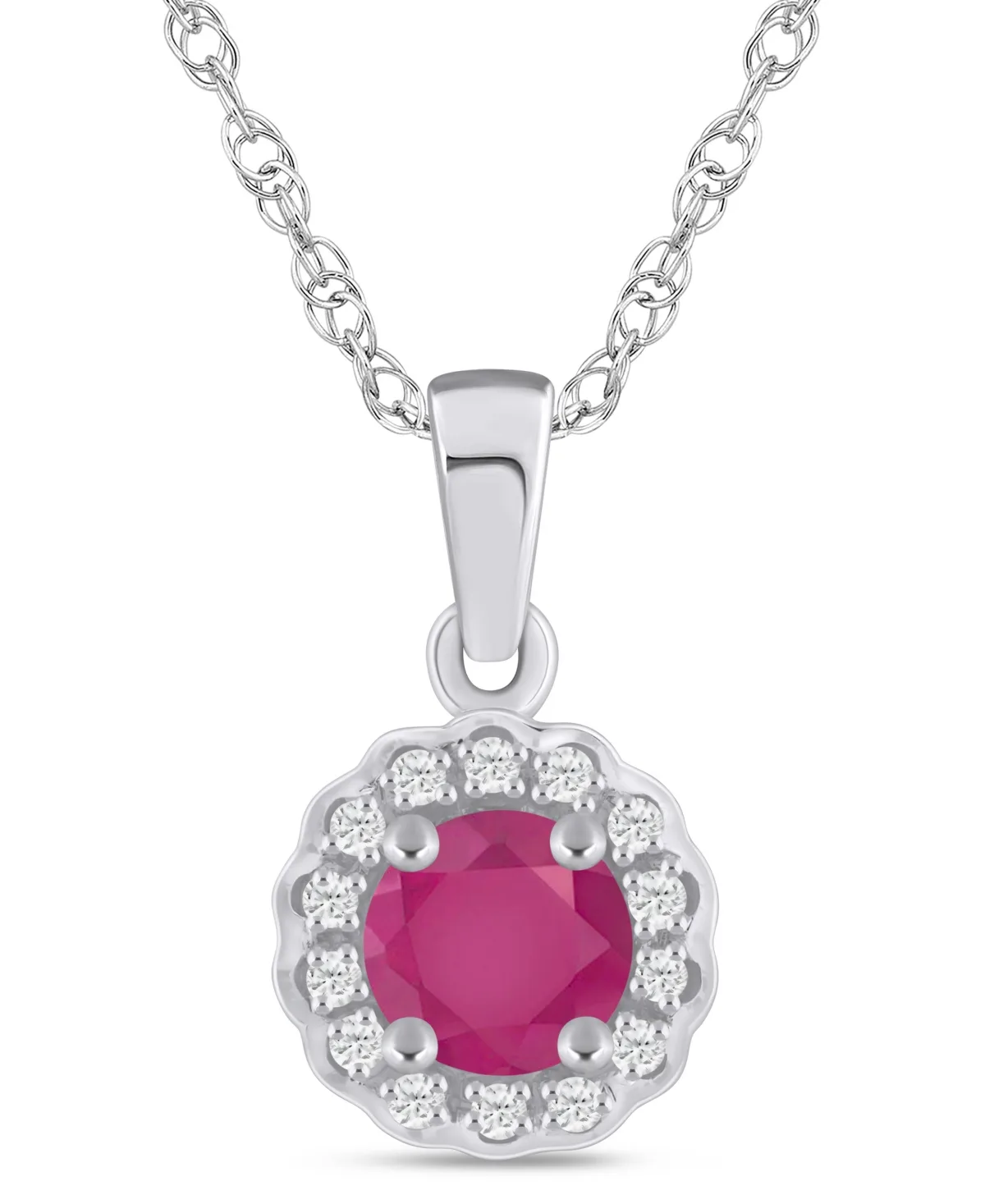 Gemstone and Diamond Halo Pendant Necklace (1/20 ct. t.w.) in 10k White Gold (also in 10k Yellow Gold) by Macy's