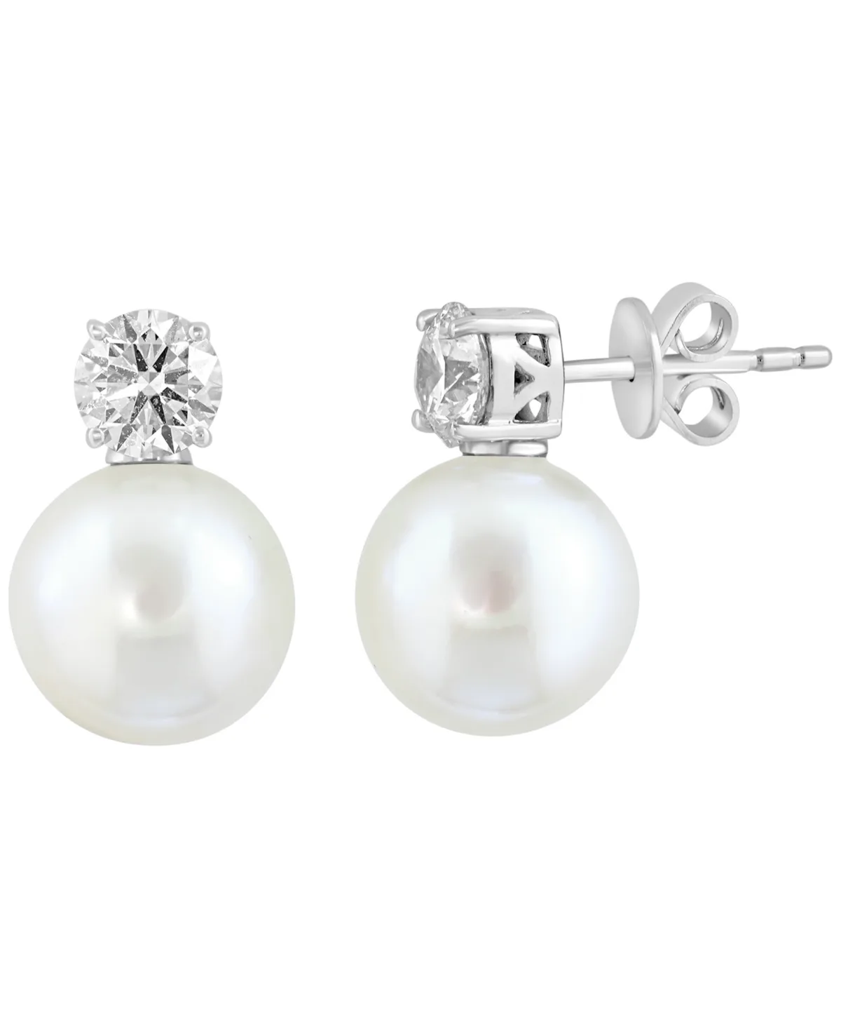 Cultured Freshwater Pearl (10mm) and Lab Grown Diamond (1 ct. t.w.) Stud Earrings in Sterling Silver