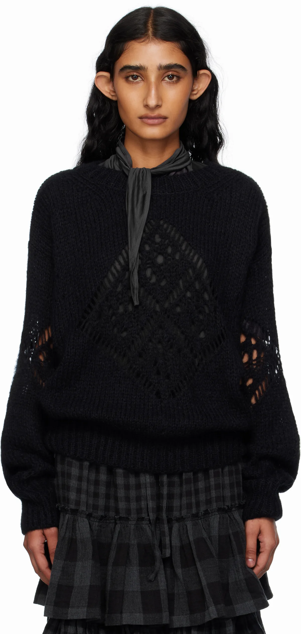 Black Alpaca Argyle Pointelle Sweater